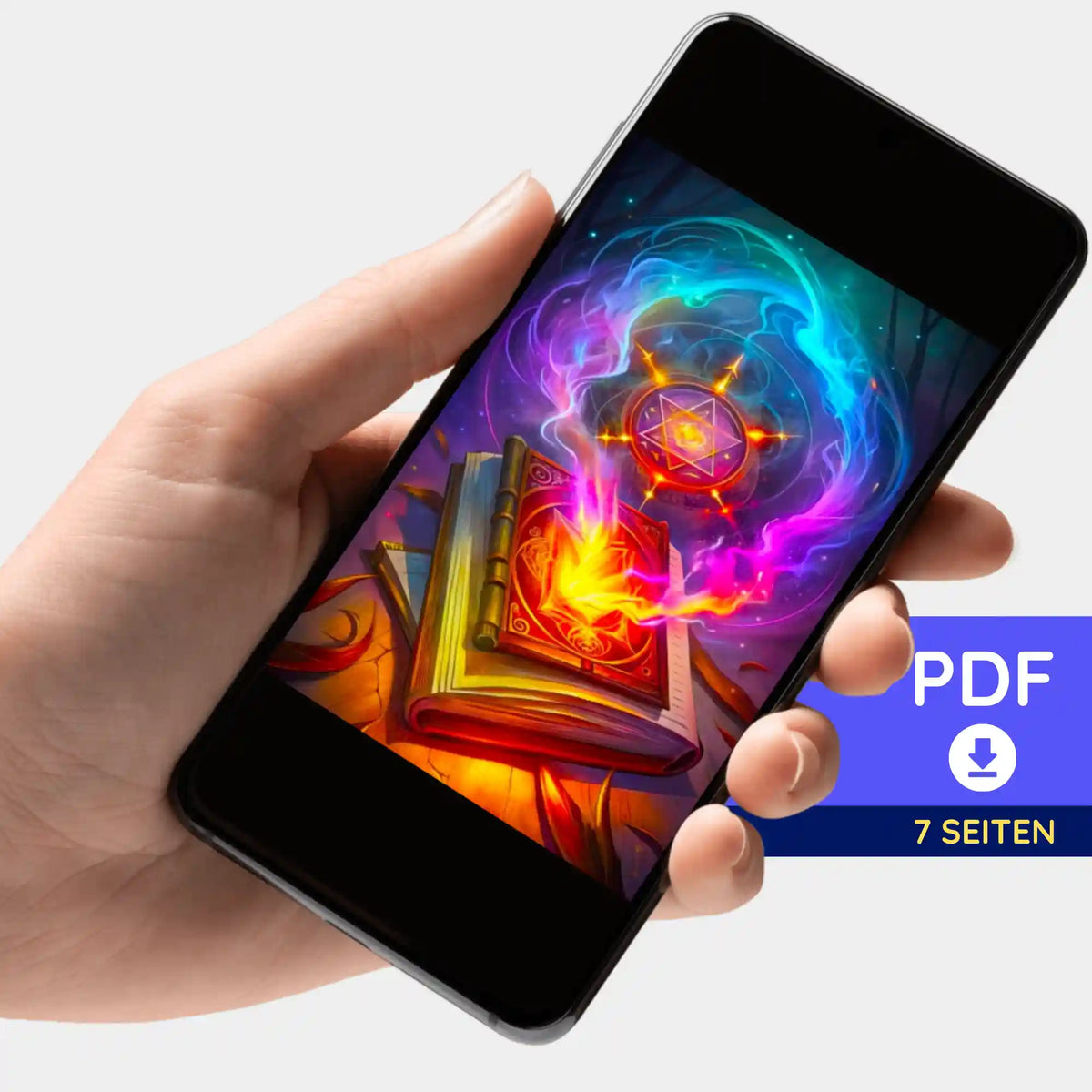 Digitale PDF-Bildmappe Hexenkünste als Vorlage für Diamond Painting Projekte auf einem Smartphone angezeigt