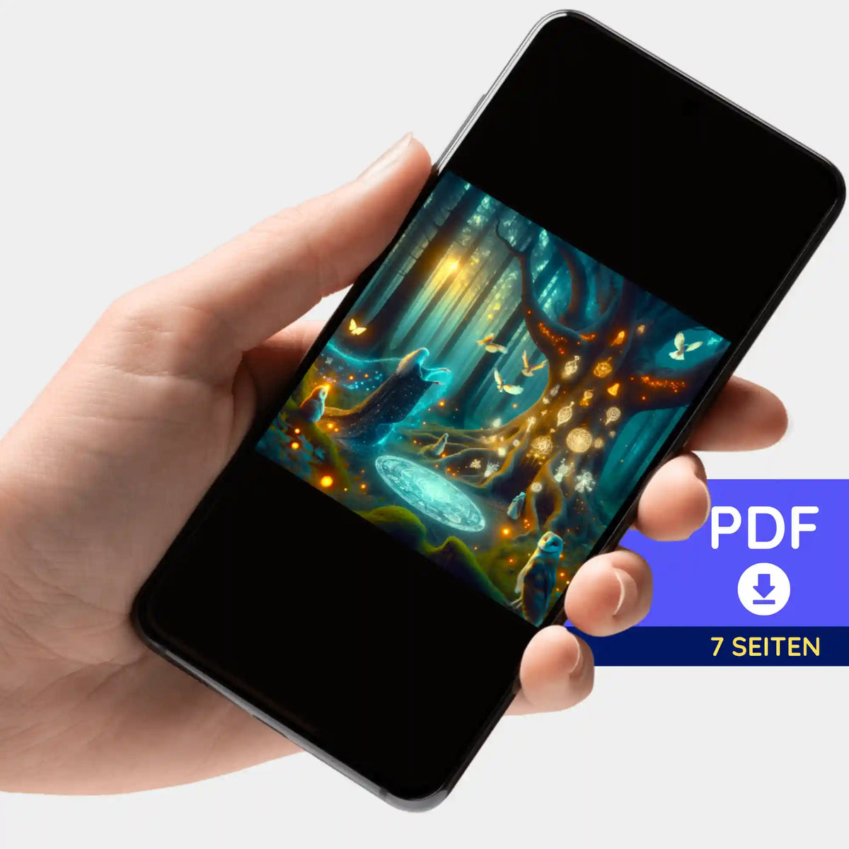 Digitale PDF-Bildmappe Hexennacht für Diamond Painting und Malen nach Zahlen auf einem Smartphone präsentiert