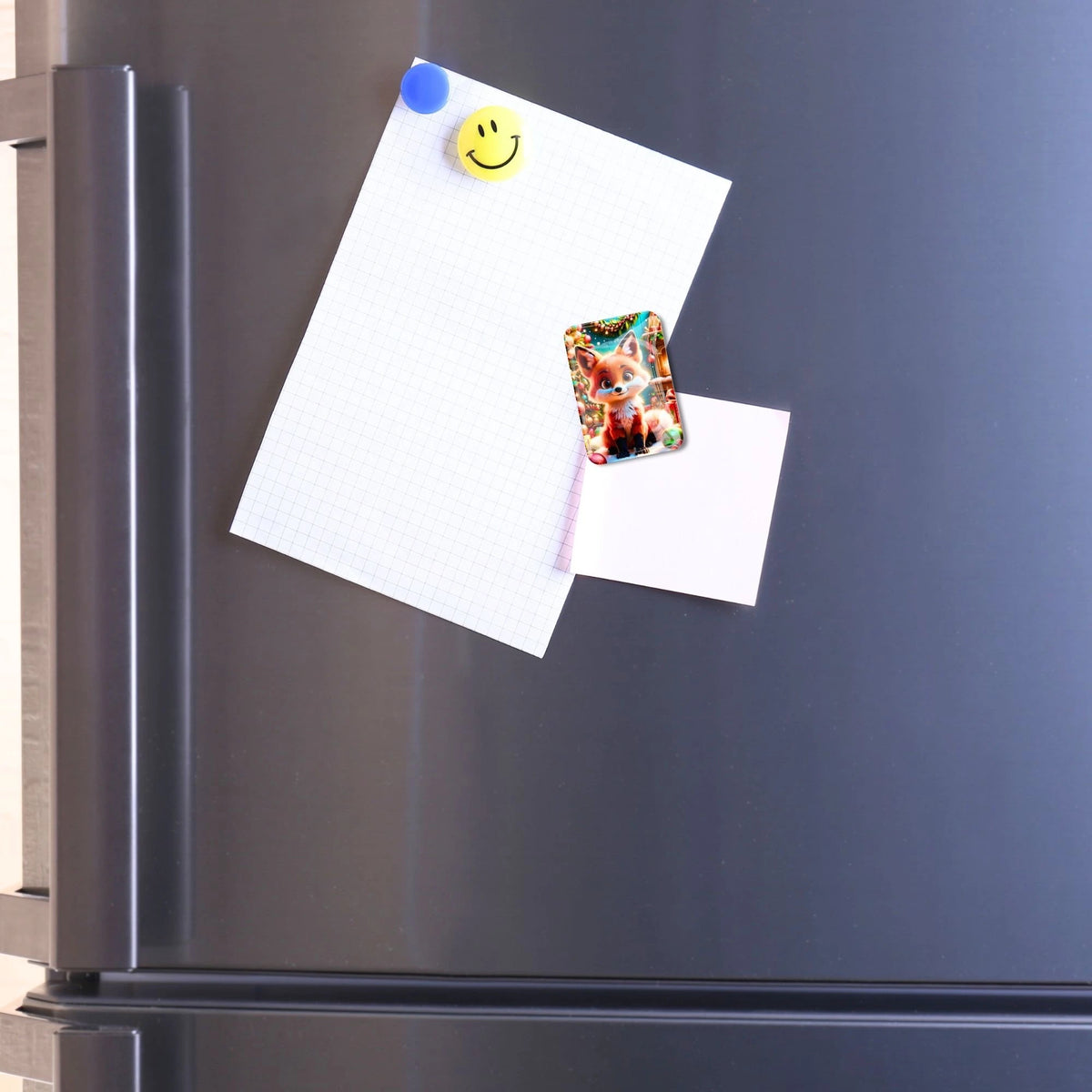 Fuchs Cover Minder aus Glas als praktisches Zubehör für Diamond Painting auf einem magnetischen Kühlschrank befestigt
