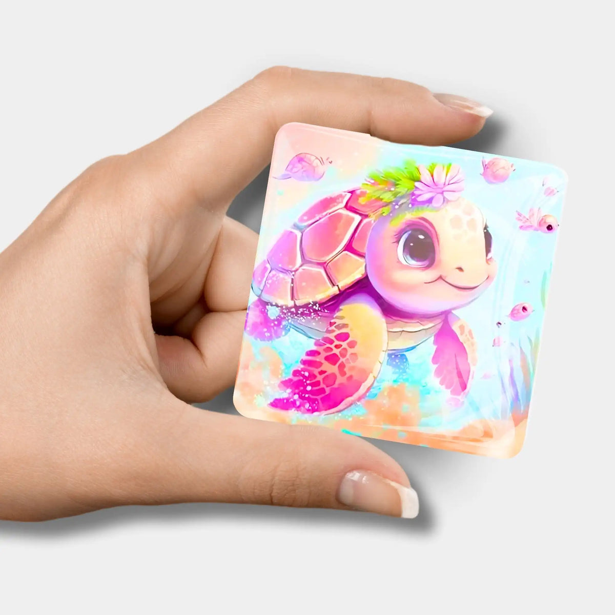Schildkrötenmädchen Trudi Glas Cover Minder für Diamond Painting Zubehör mit farbenfrohem Schildkröten Motiv