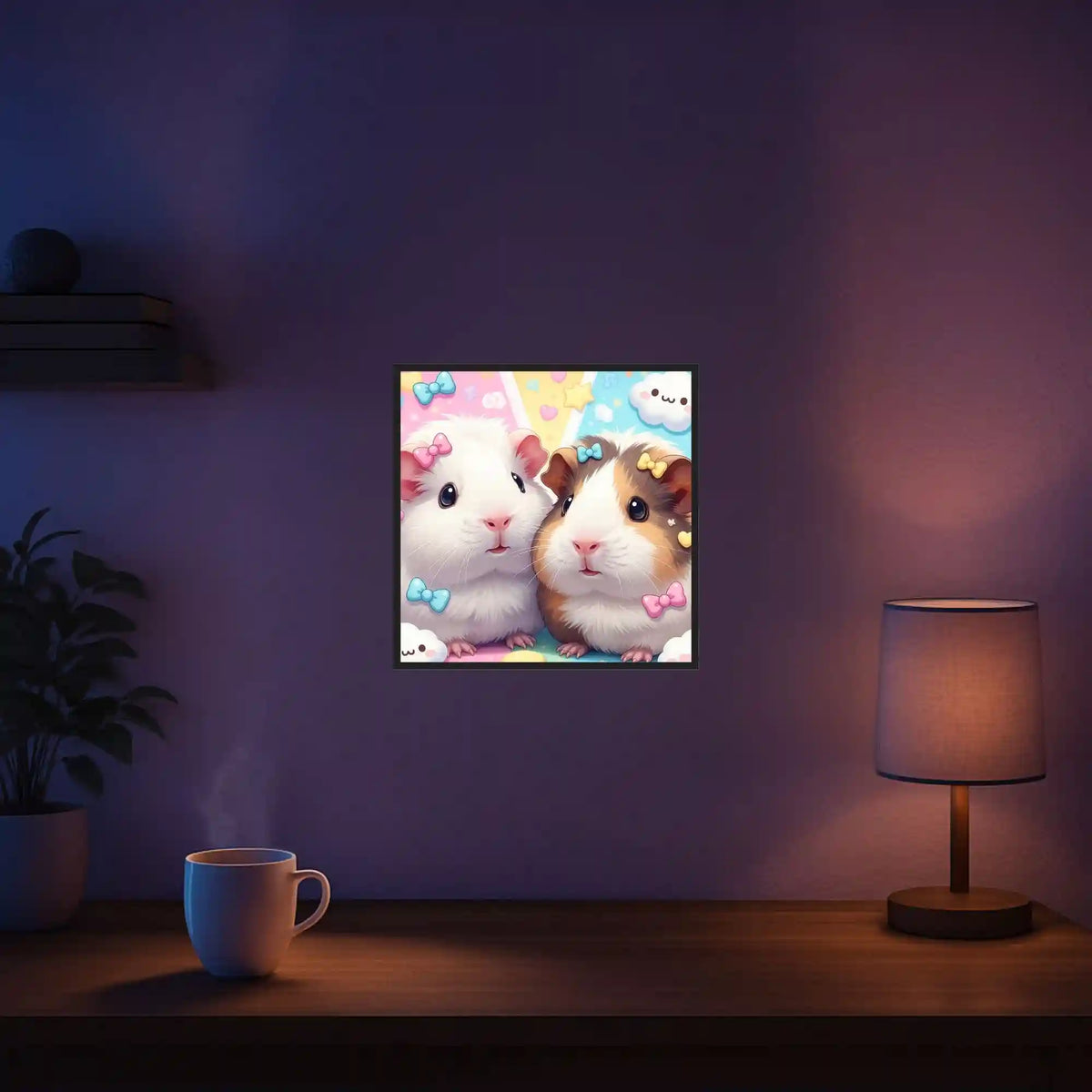 Diamond Painting Set Maggie und Moritz: Niedliche Meerschweinchen mit bunten Schleifen als süßes Tier-Motiv.