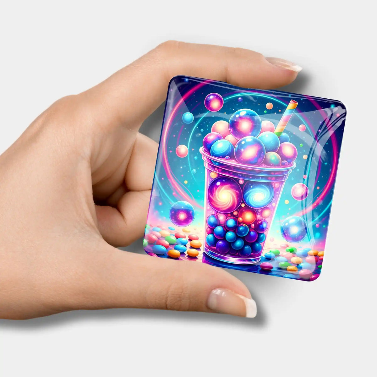 Bubble Tea Universum Magnet-Coverminder aus Glas als praktisches Zubehör für dein Diamond Painting Projekt.