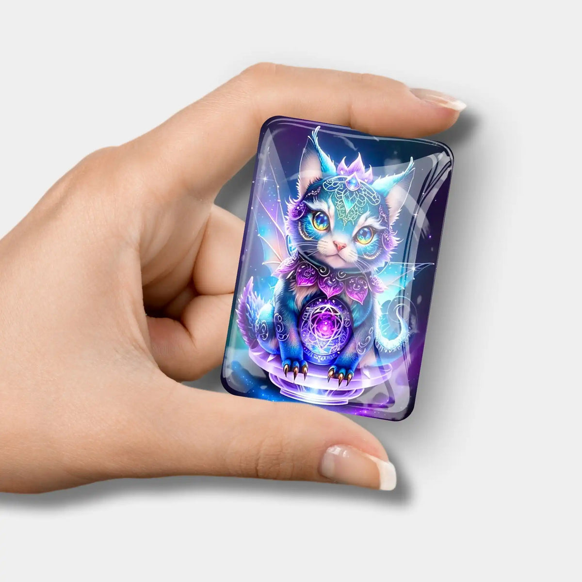 Mystical Kitty Cover Minder aus Glas für Diamond Painting Zubehör mit magischem Katzen-Motiv in leuchtenden Farben