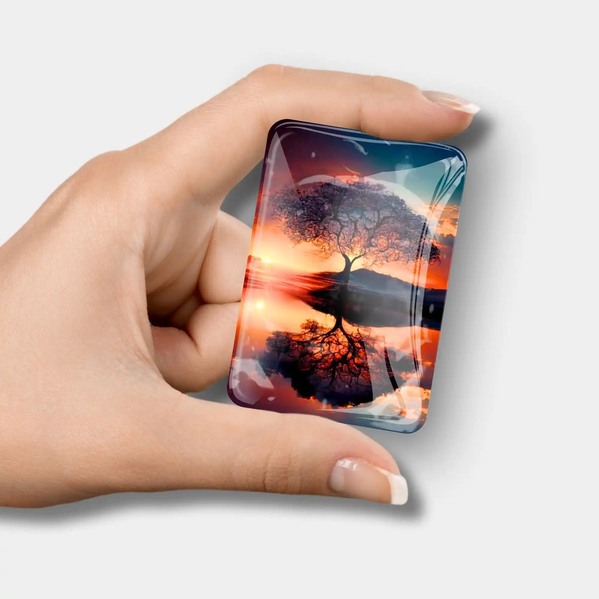 Glas Coverminder mit Baum bei Sonnenuntergang für dein Diamond Painting Zubehör