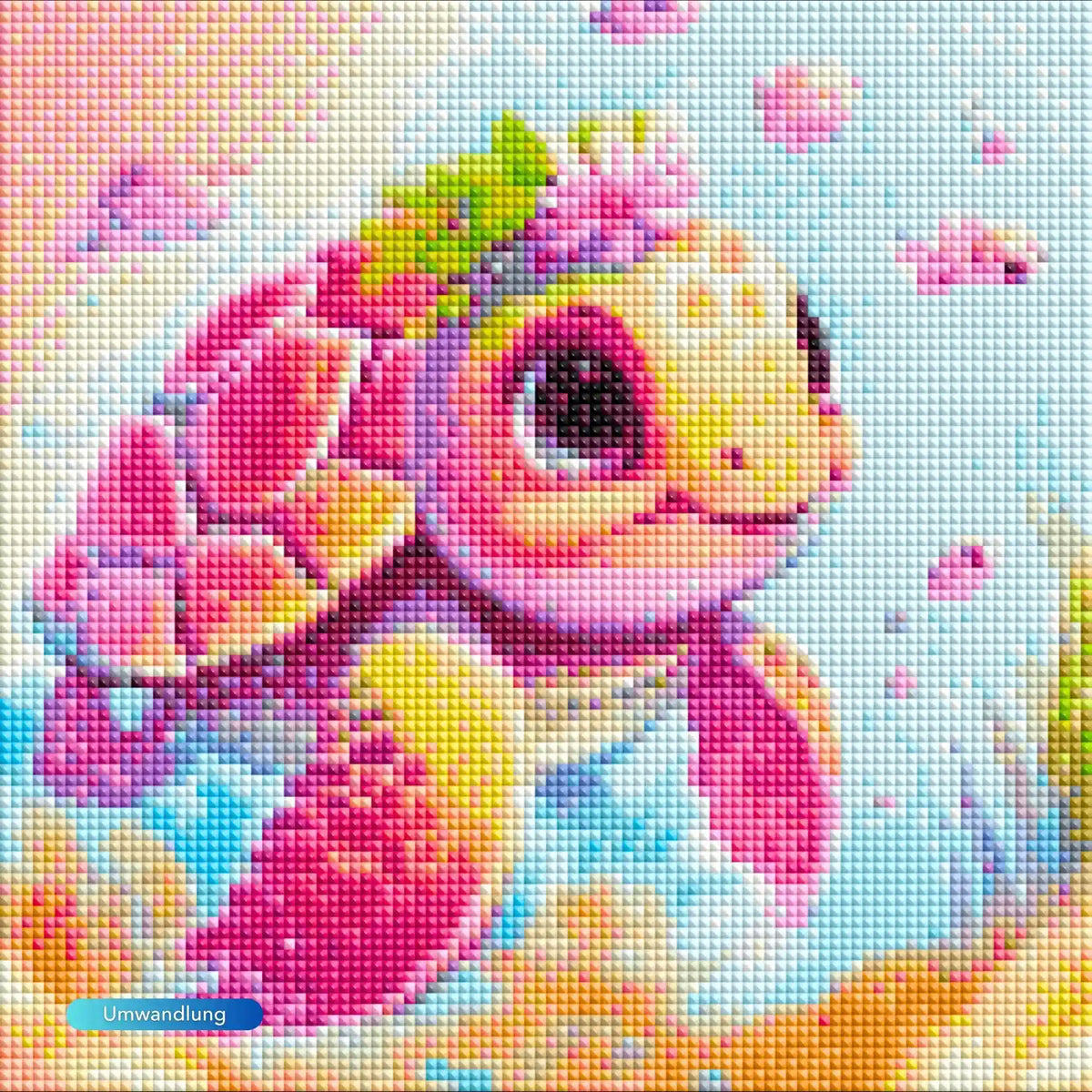 Buntes Diamond Painting Set Schildkrötenmädchen Trudi mit Blumen im Unterwasser-Design für Anfänger und Kinder