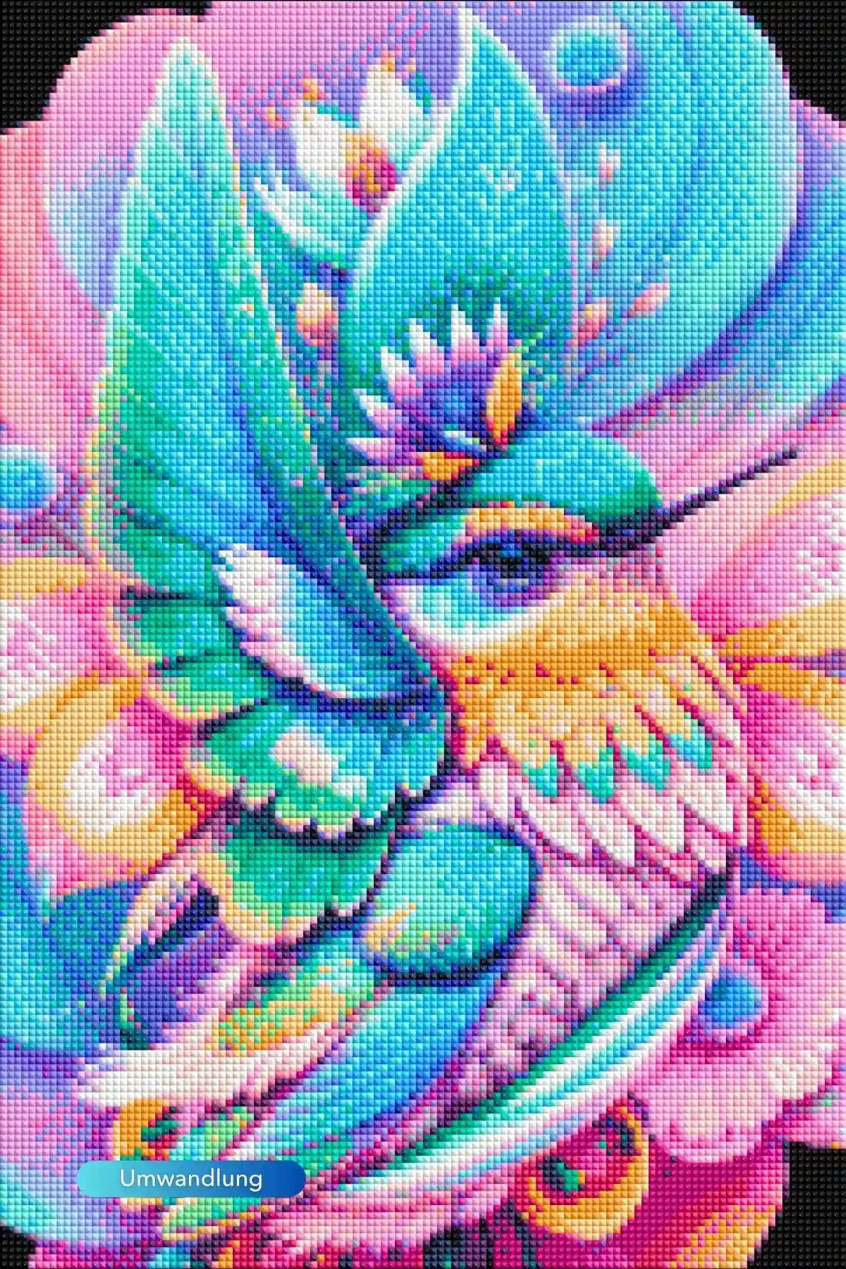Farbenfrohes Diamond Painting Set Motiv: Kolibri im Blütenkelch mit glitzernden Steinen auf 30x45cm Leinwand