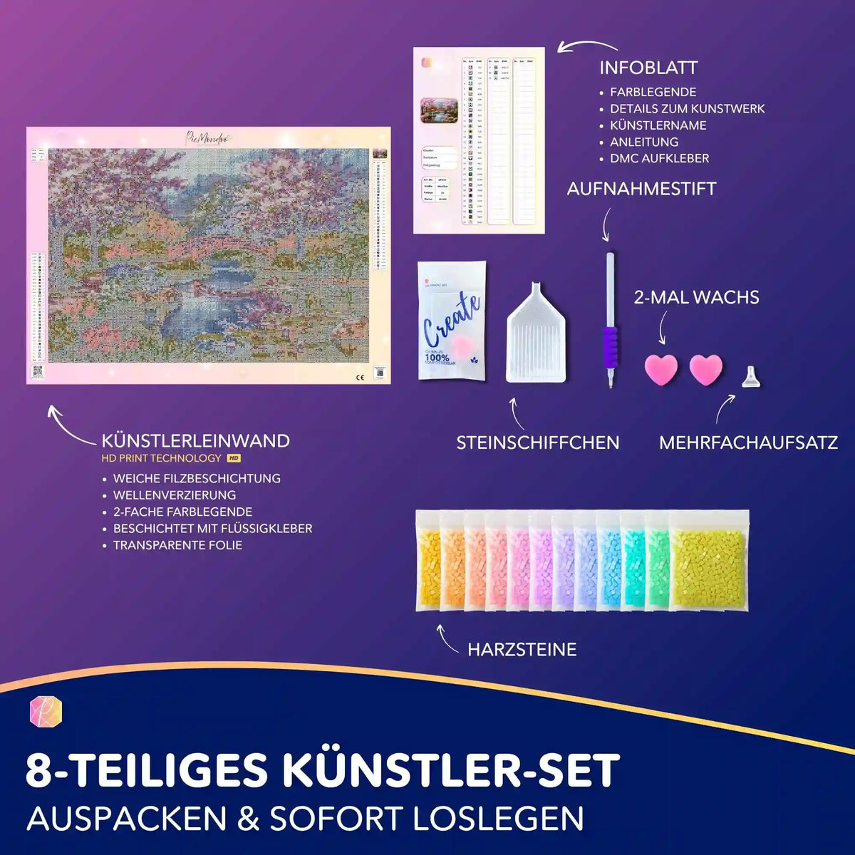 Diamond Painting Set Chinesischer Garten mit 40x60cm Leinwand, bunten Harzsteinen und Zubehör für entspannendes Basteln