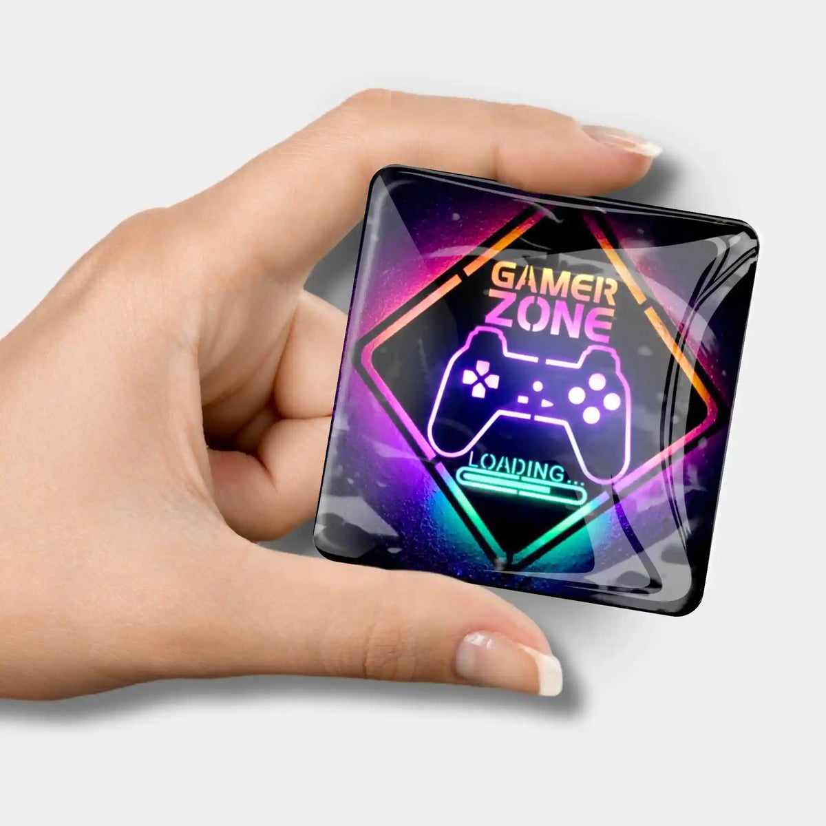 Quadratischer Gamer Zone Cover Minder aus Glas zur Fixierung von Diamond Painting Leinwänden mit Gaming Motiv