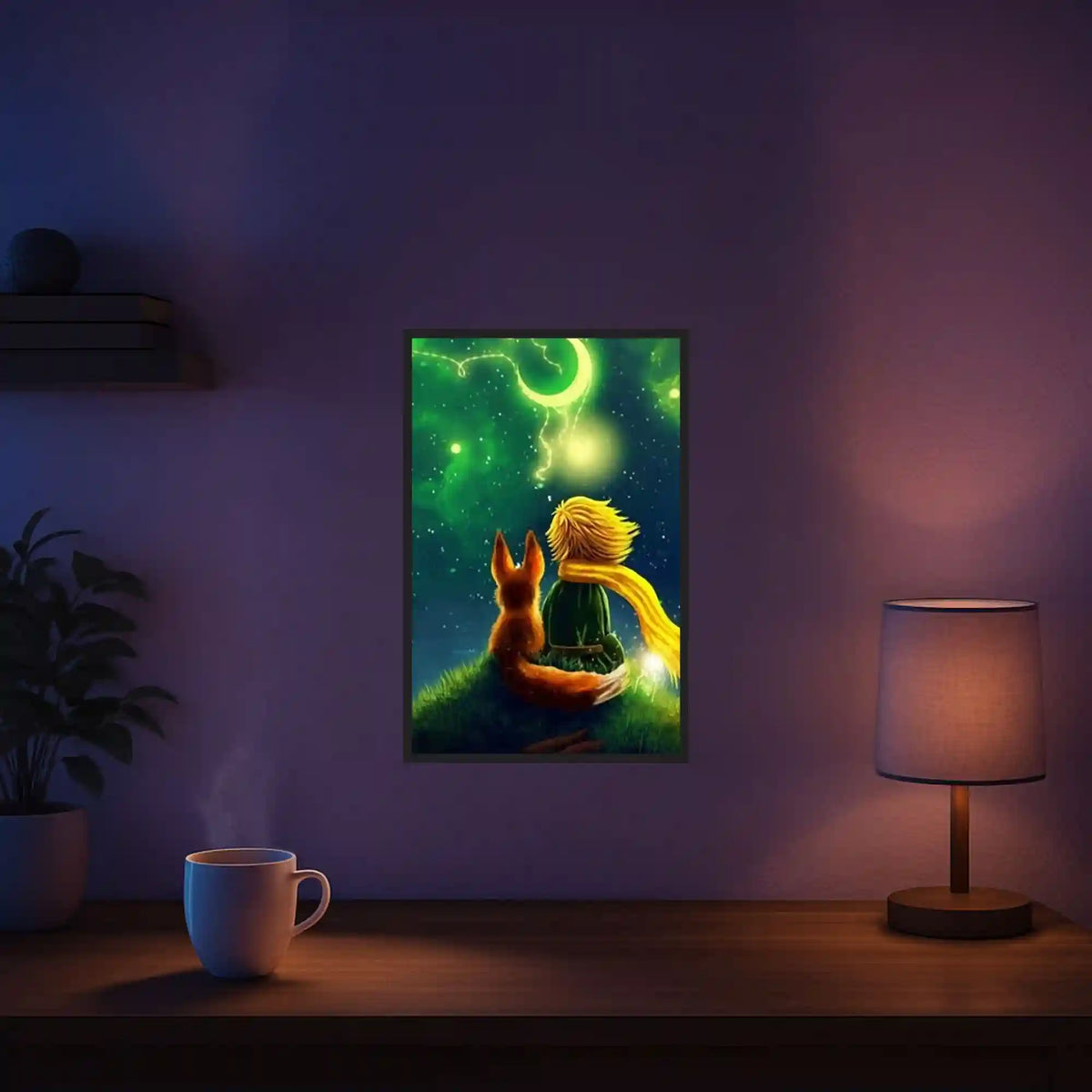 Diamond Painting Leuchtbild mit Fuchs und kleinem Prinzen vor magischem Nachthimmel für magische DIY-Momente