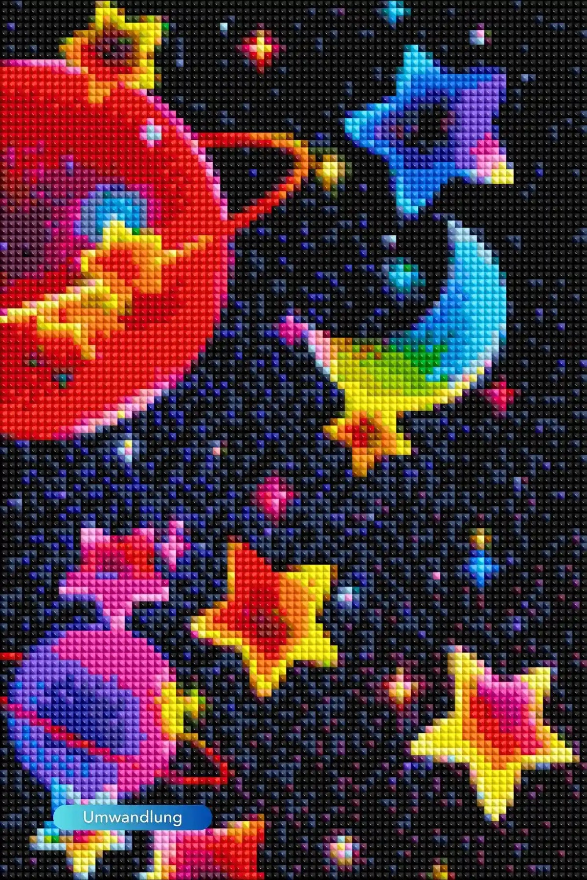 Diamond Painting Set für Kinder mit buntem Universum-Motiv, Planeten und Sternen aus glitzernden Steinen.
