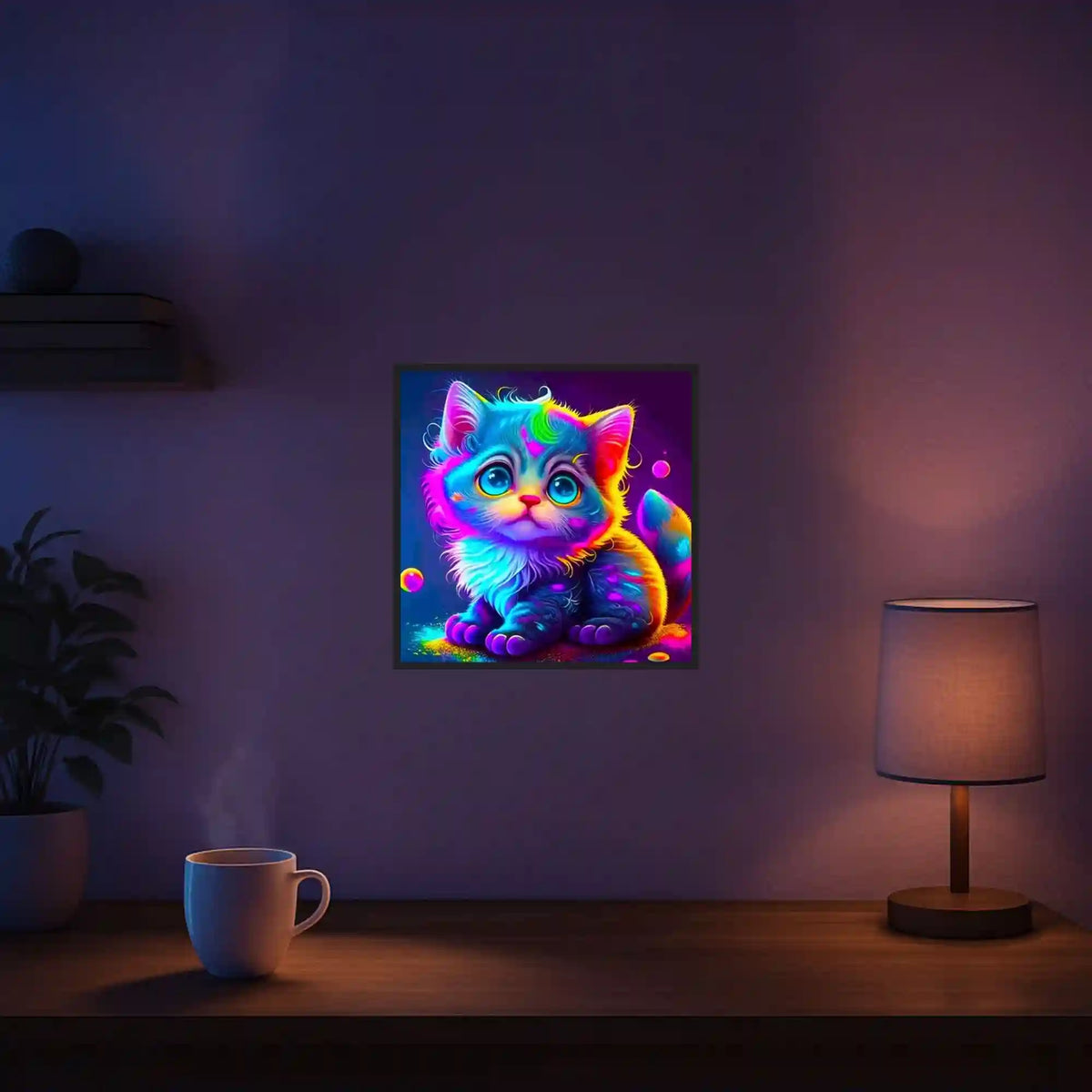 Diamond Painting Set Rainbow Kitty als buntes Kätzchen Motiv für Kinder und Anfänger im 25x25cm Format.