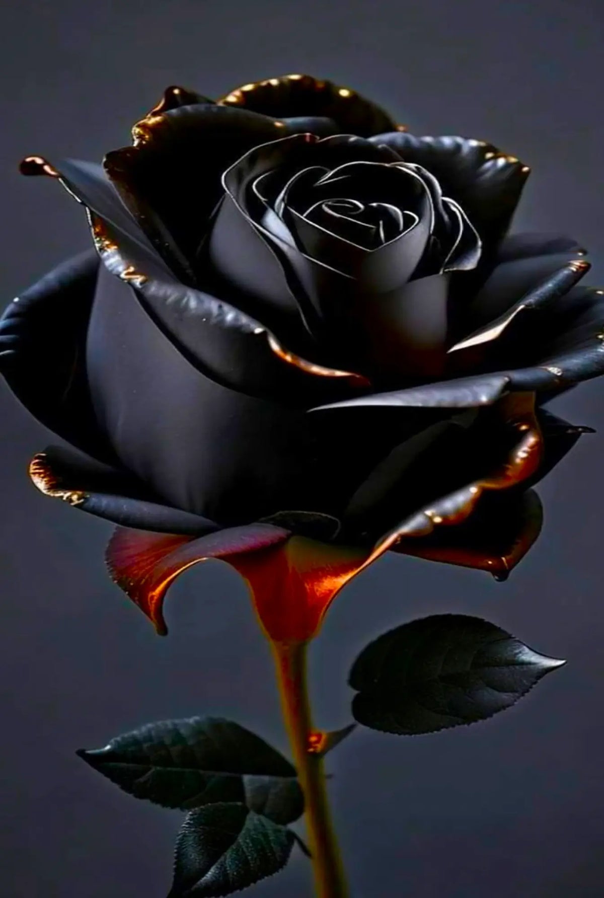 Diamond Painting Set Black Rose mit glitzernden Details einer eleganten, schwarz-goldenen Rose in 30x45cm