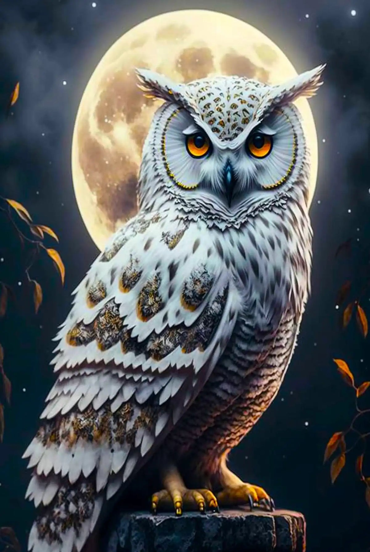Diamond Painting Leuchtbild Eule im Mondschein mit leuchtenden Steinen für ein magisches DIY-Kunstwerk