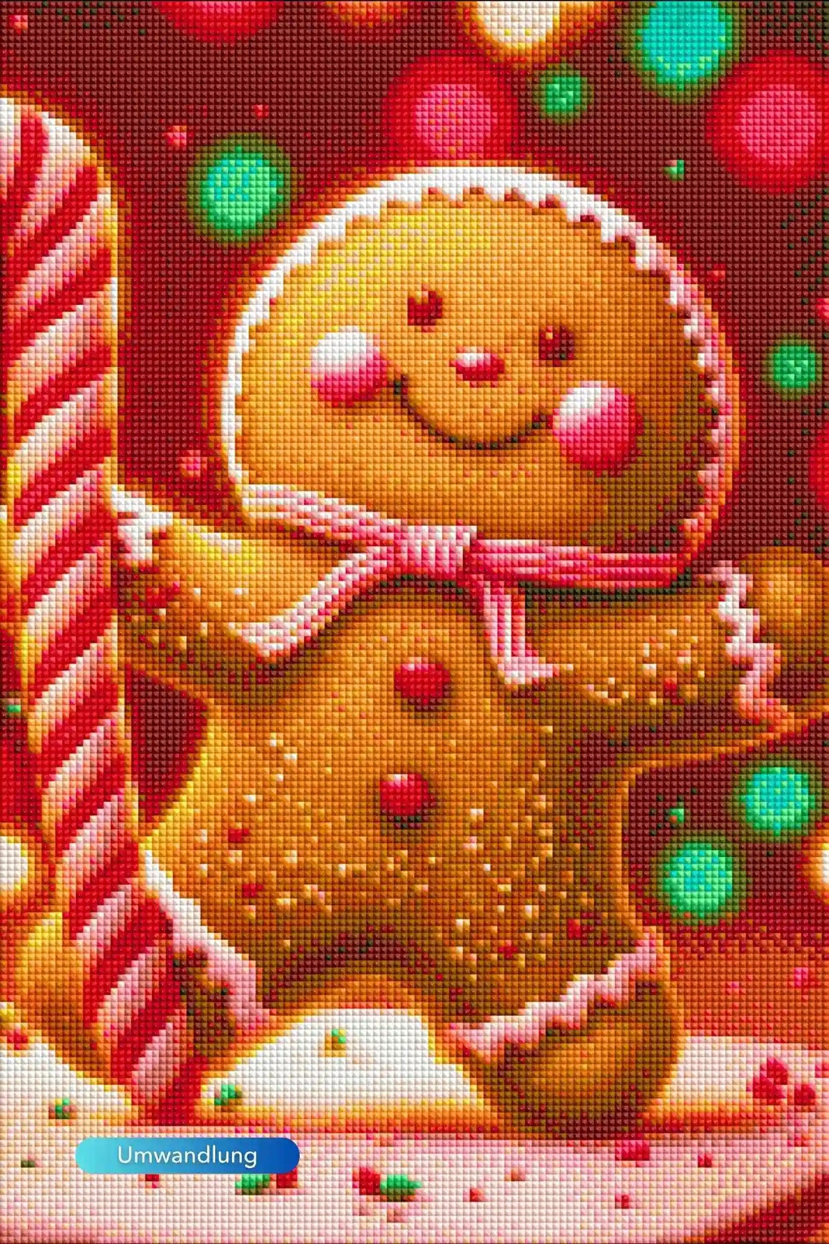 Süßes Diamond Painting Lebkuchenmännchen mit Zuckerstange für Weihnachten aus funkelnden Steinchen