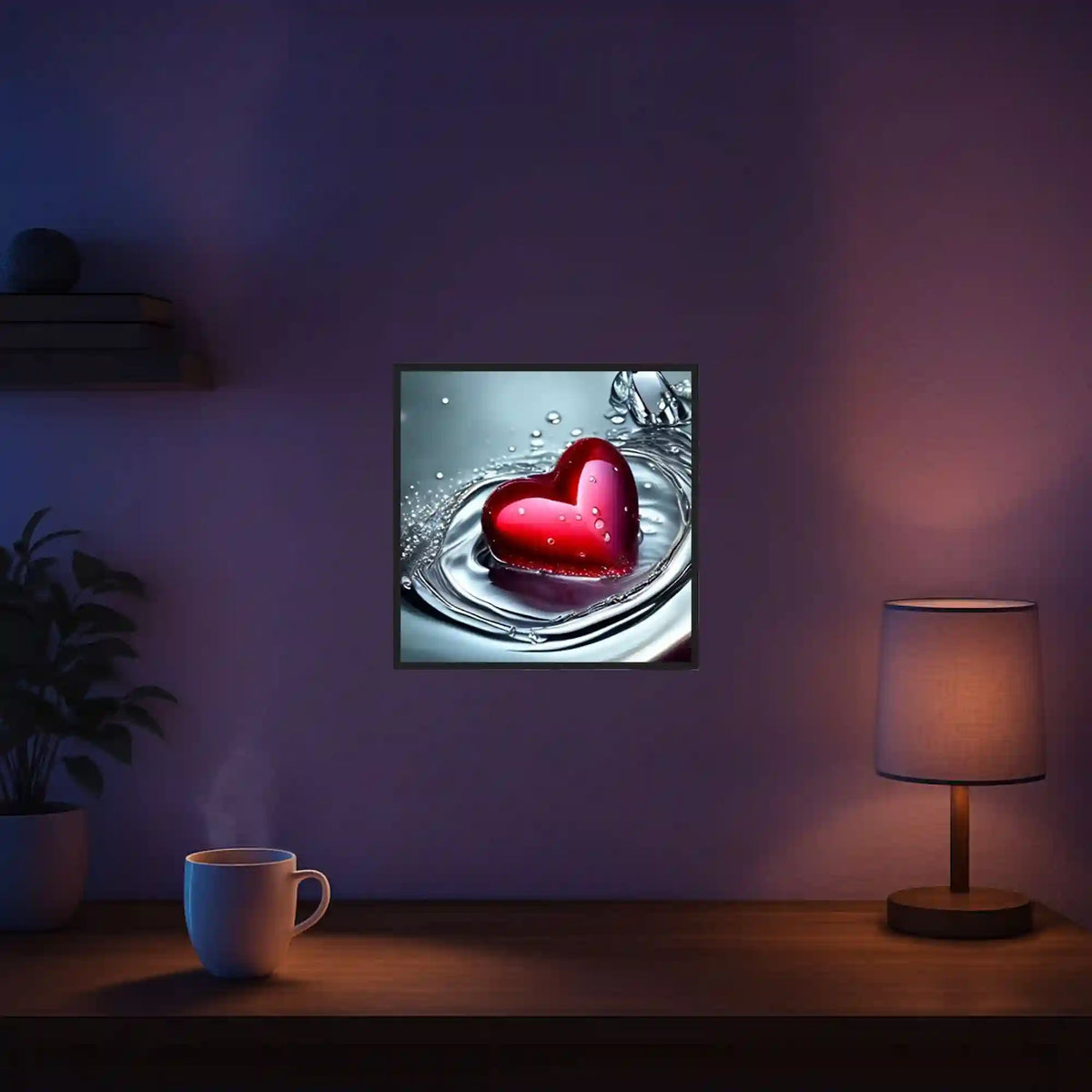 Diamond Painting Set Waterheart mit rotem Herz im Wasser, gestaltetes Glitzersteine-Bild für entspannendes Hobby