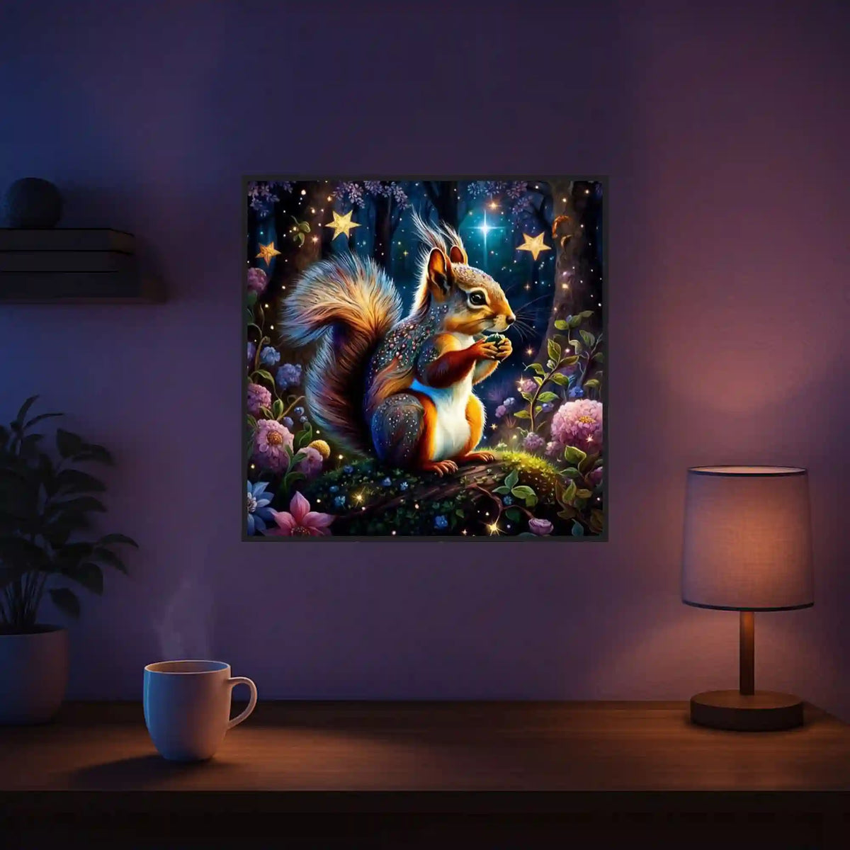 Diamond Painting Set Eichhörnchen im Zauberwald: Buntes, glitzerndes Fantasy-Motiv als leuchtende Wanddekoration