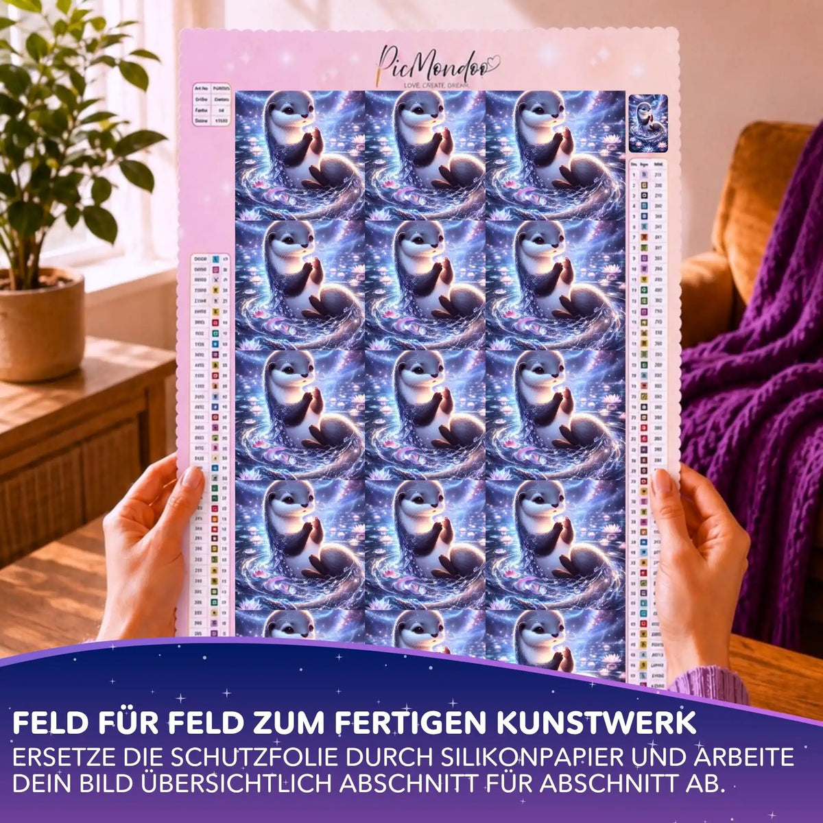 Silikonpapier-Set für Diamond Painting Leinwand mit Otter-Motiv Hüterin der Sterne von Picmondoo
