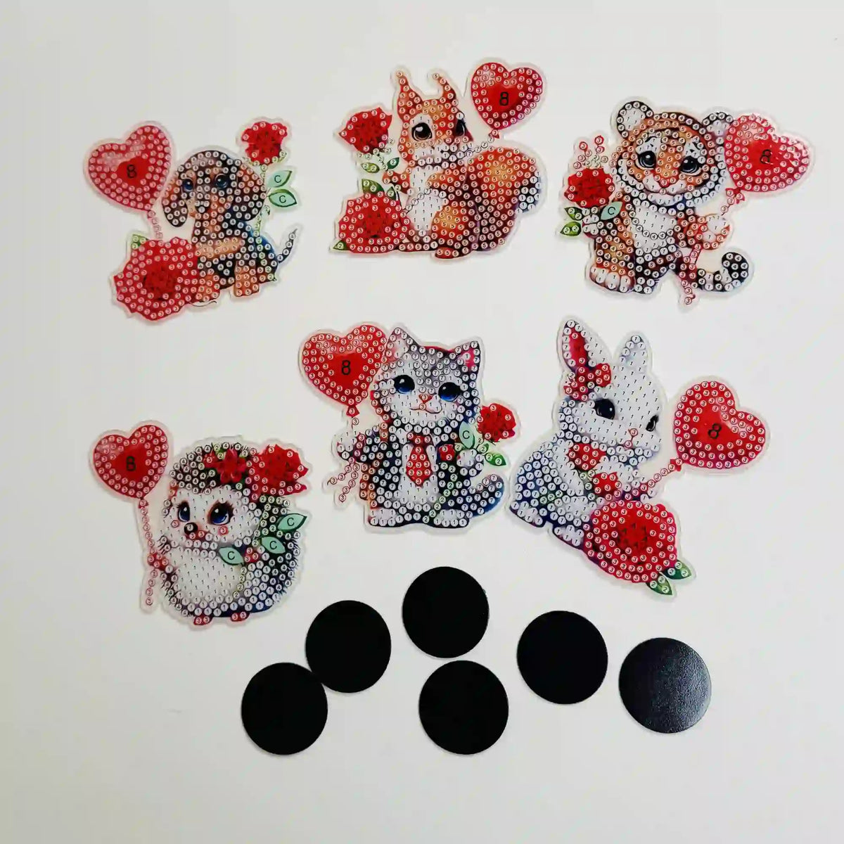 Diamond Painting Kühlschrankmagnete Set mit süßen Tieren und Herz-Motiven zum Selbermachen