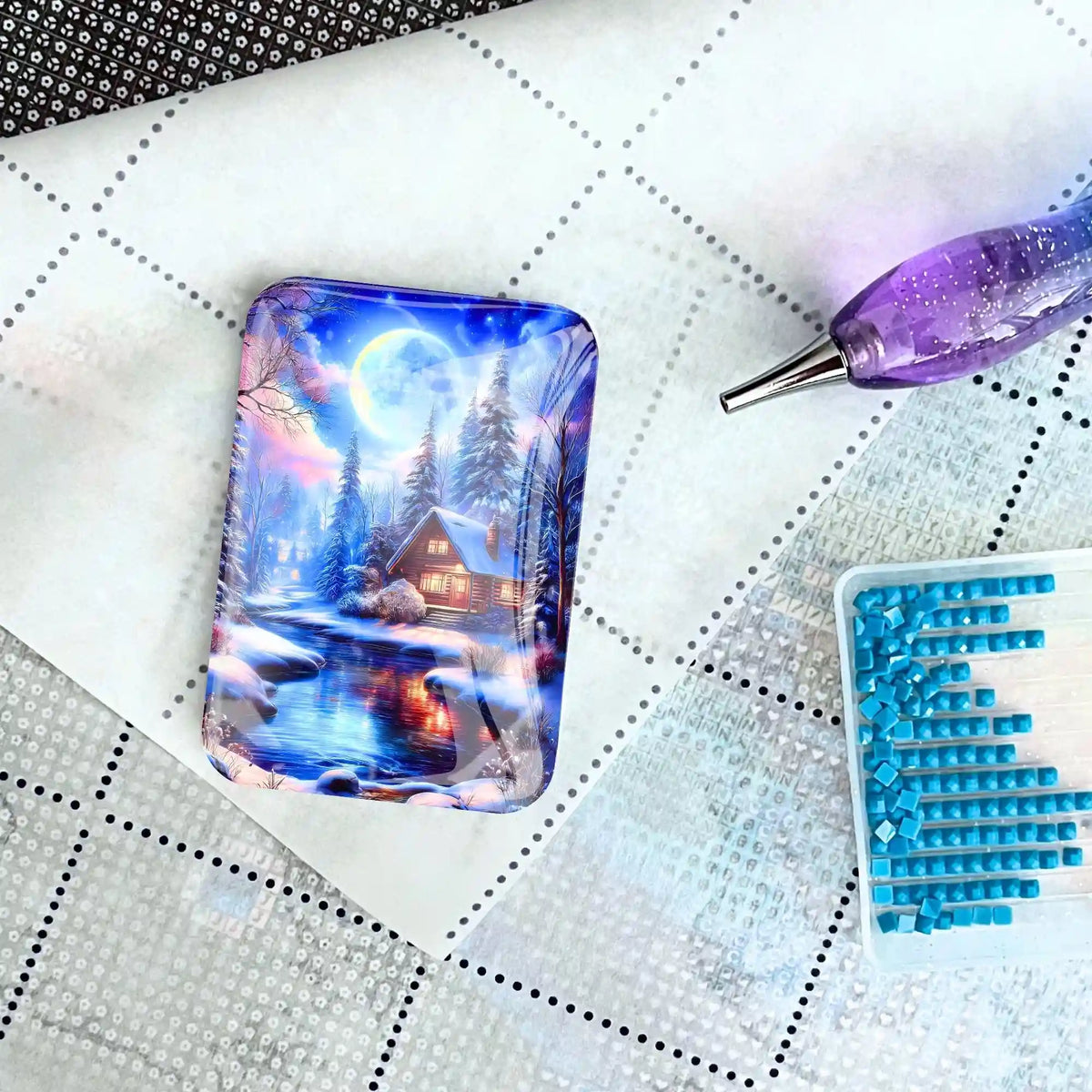 Magischer Cover Minder mit Winterlandschaft Motiv für Diamond Painting Zubehör auf Leinwand mit Stift und Steinchen