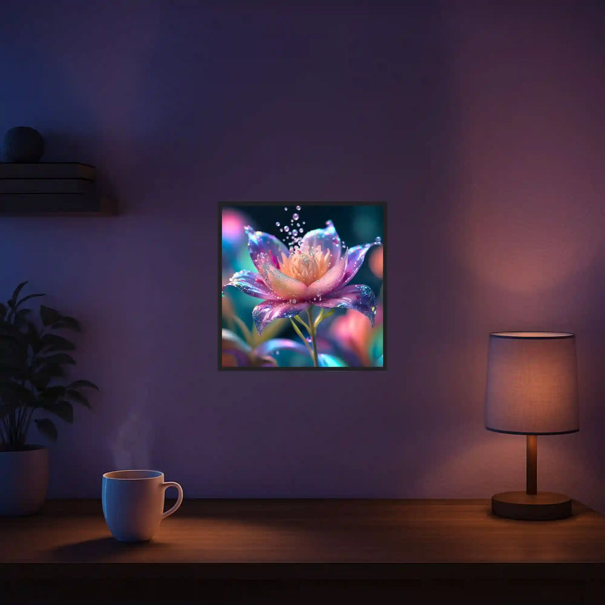 Diamond Painting Sternentau: Wunderschöne rosa Blume mit funkelnden Tautropfen, detailliertes florales Motiv für Bastler.