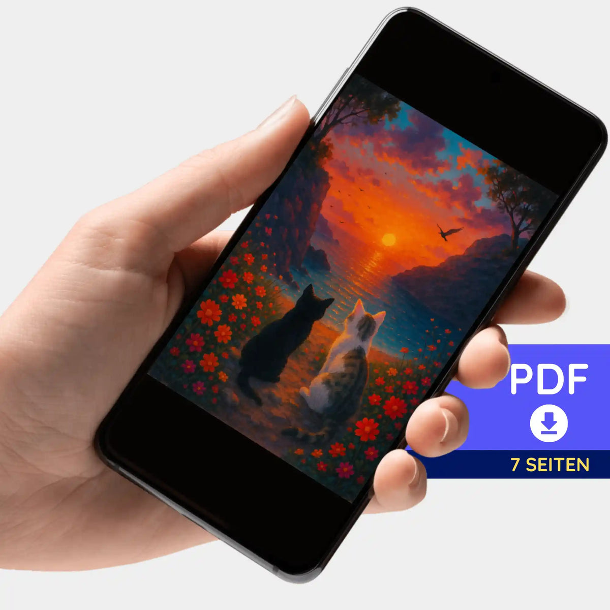 Digitale PDF-Bildmappe Wir zwei Katzen für Diamond Painting und Malen nach Zahlen auf dem Smartphone