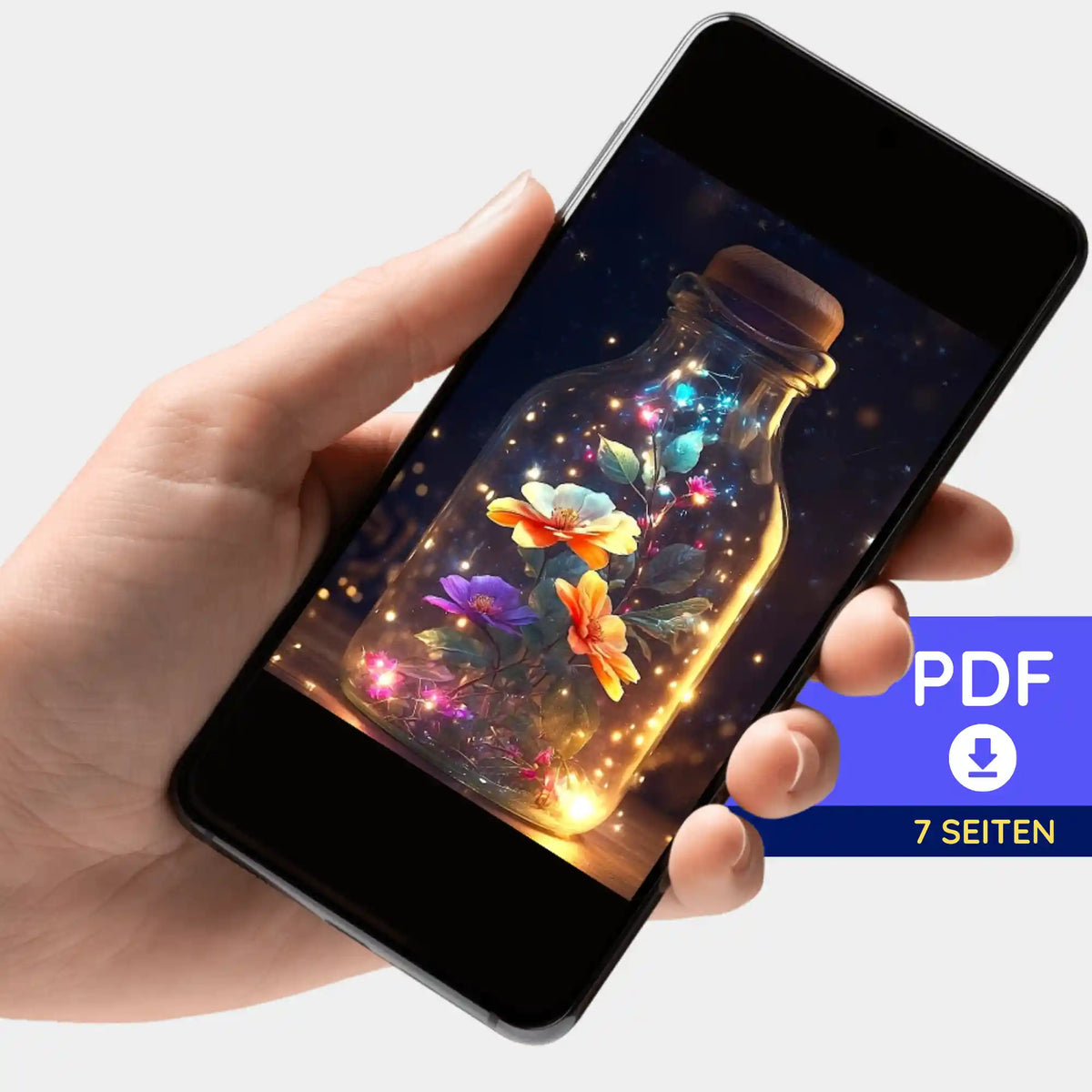 Digitale PDF Bildmappe 'Leuchtender Blütenzauber' für Diamond Painting und kreative DIY-Projekte auf dem Smartphone.