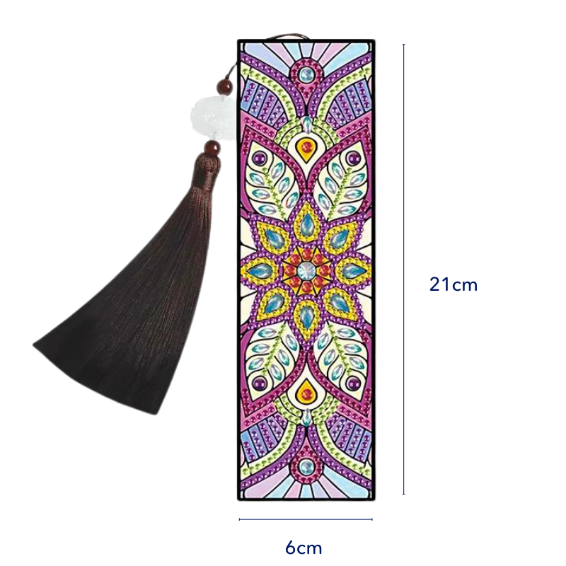 Diamond Painting Lesezeichen mit buntem Mandala-Blumen-Muster und eleganter Quaste, 21 cm groß, DIY-Set für Leseratten.