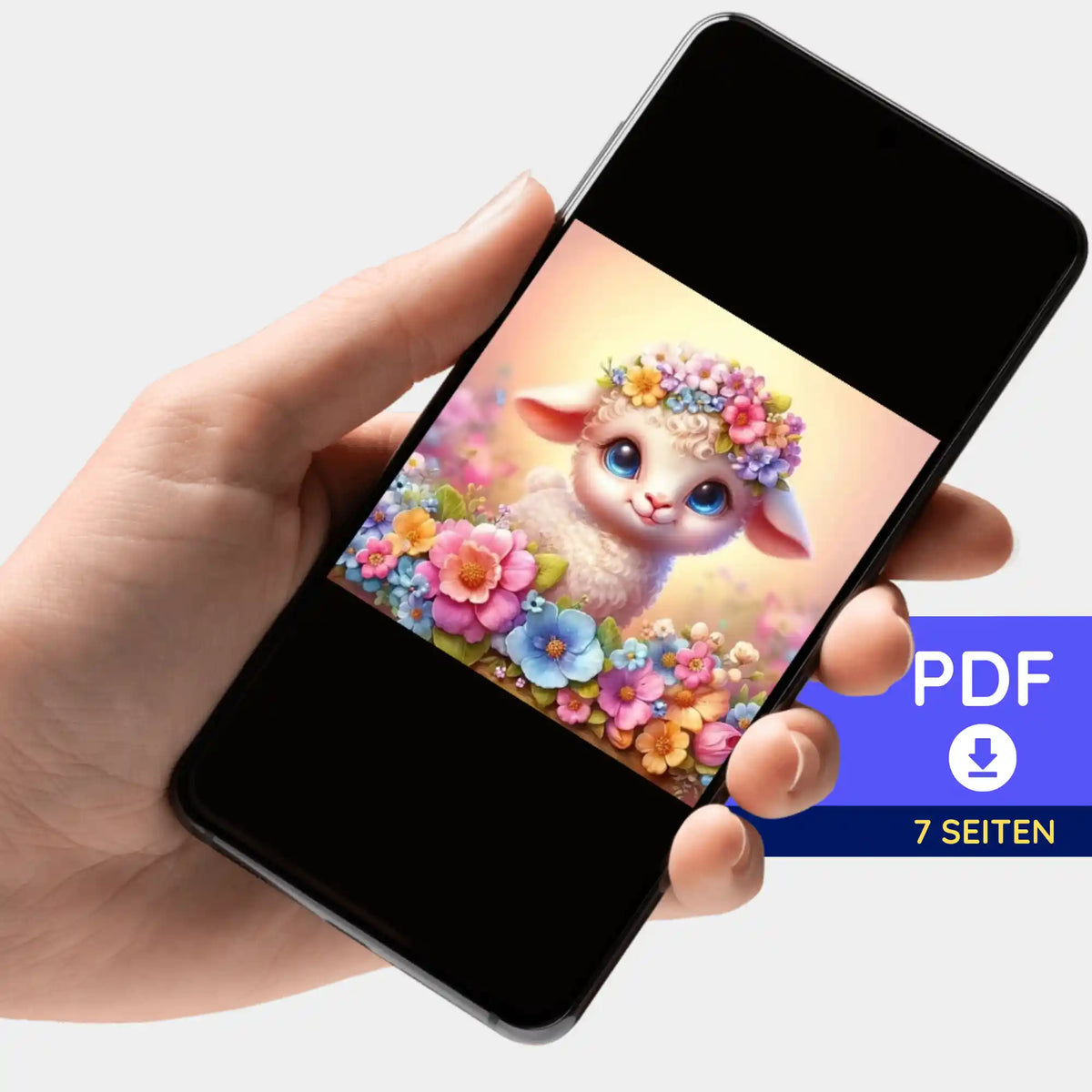 Digitale PDF-Bildmappe mit Osterlämmchen Motiv für Diamond Painting und Malen nach Zahlen auf dem Smartphone