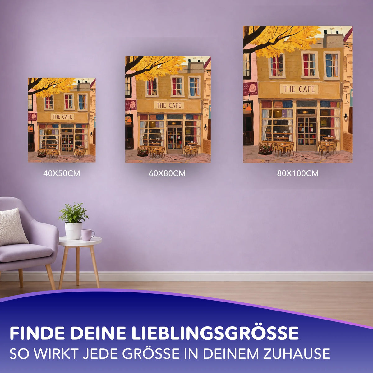 Malen nach Zahlen für Erwachsene Motiv Ein Platz am Fenster in verschiedenen Leinwandgrößen an einer lila Wand