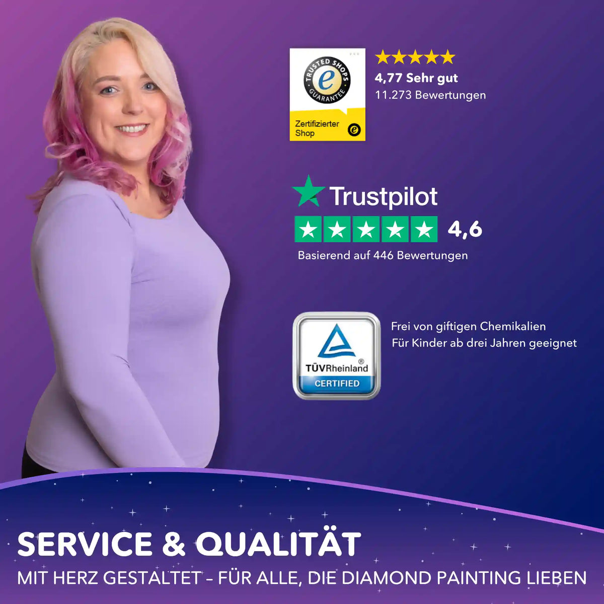 Picmondoo Diamond Painting Service & Qualität mit Trusted Shops, Trustpilot und TÜV Rheinland Siegel