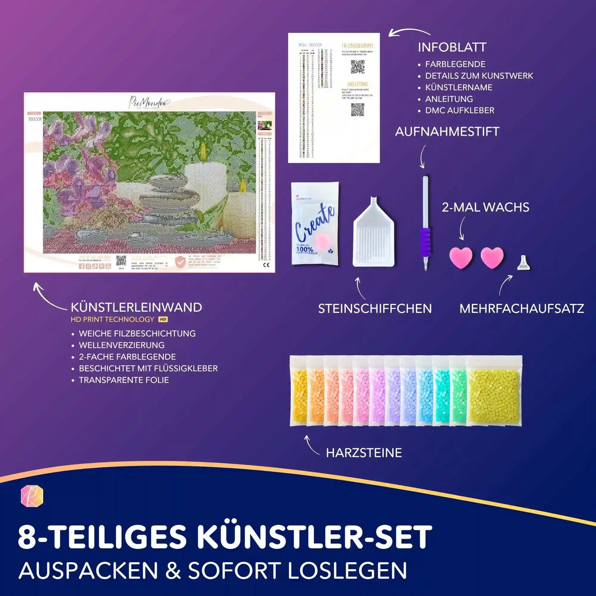 Diamond Painting Set Oase der Entspannung mit Kunstlerleinwand, Harzsteinen, Stift und Zubehor fur 5D Diamanten Malerei