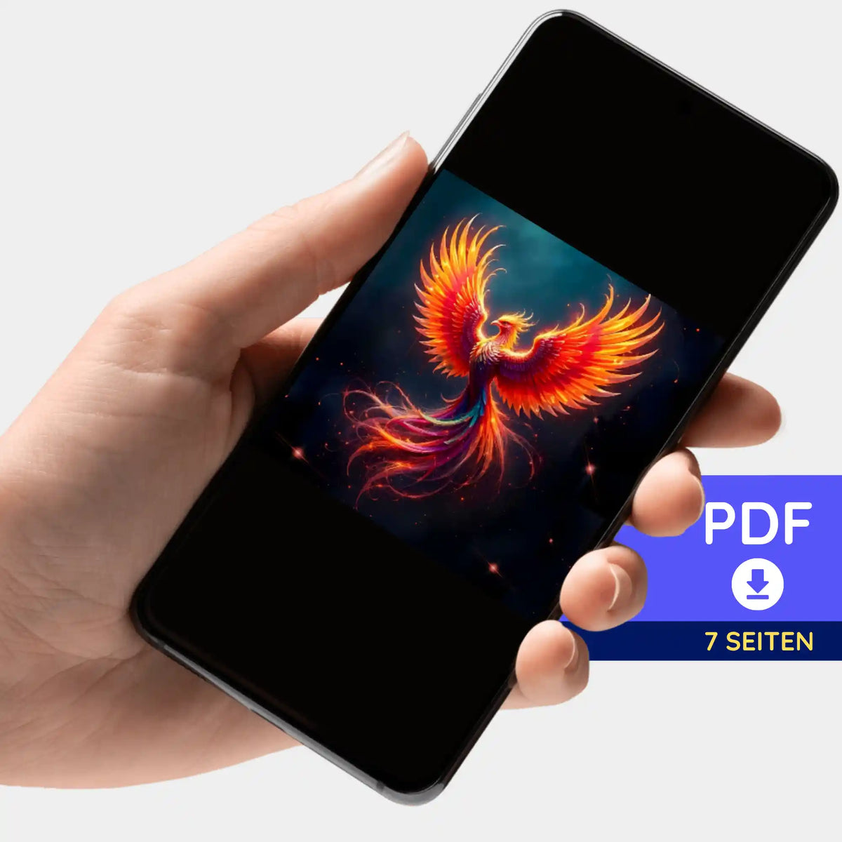 Digitale Diamond Painting PDF-Mappe Sparkle Phönix auf Smartphone zum Download als Anleitung für Diamond Painting Sets