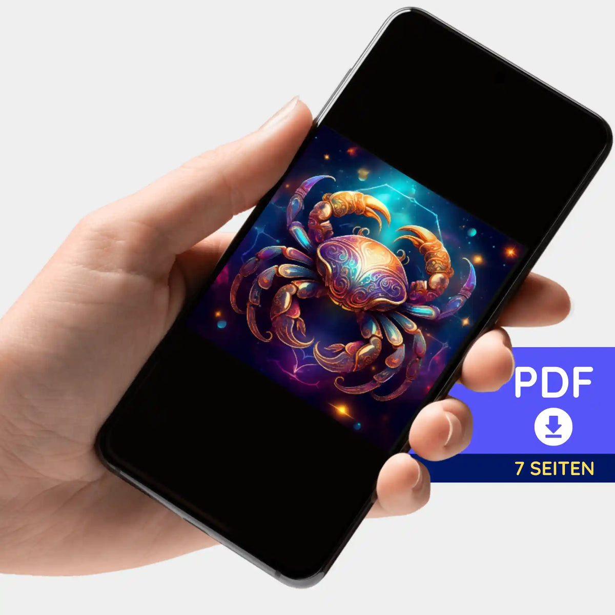 Digitale Picmondoo PDF-Bildmappe mit Sternzeichen Krebs Motiv für dein Diamond Painting Projekt auf dem Smartphone
