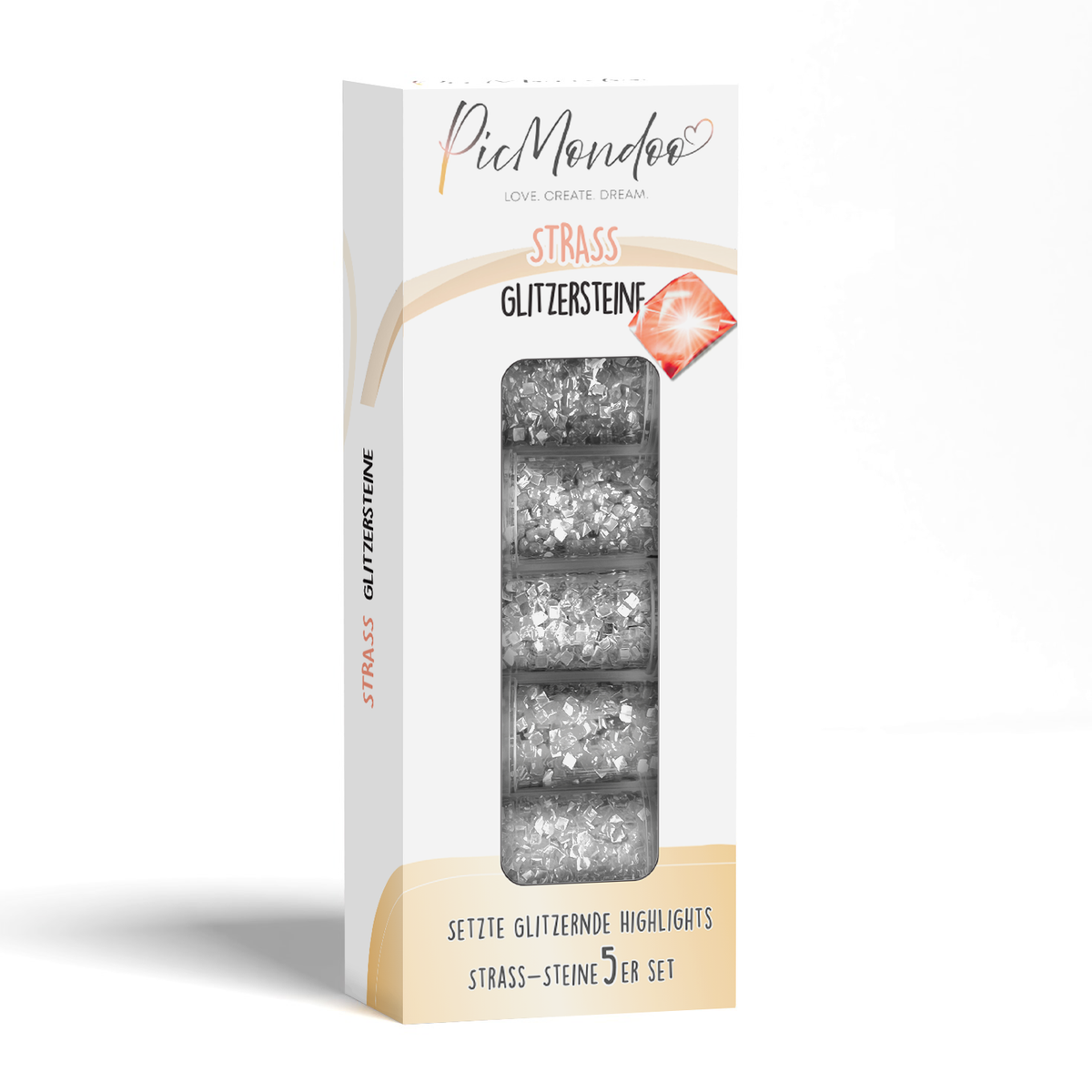 Picmondoo Strass-Special Glitzersteine Set für Diamond Painting mit 5 eckigen Kristall-Steinchen