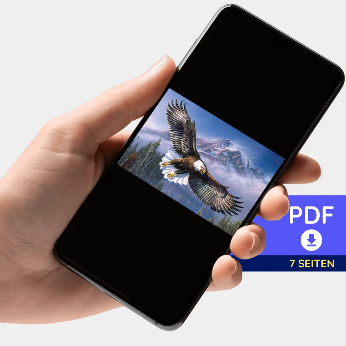 Digitale PDF-Bildmappe Adler der Berge für Diamond Painting und Malen nach Zahlen auf einem Smartphone