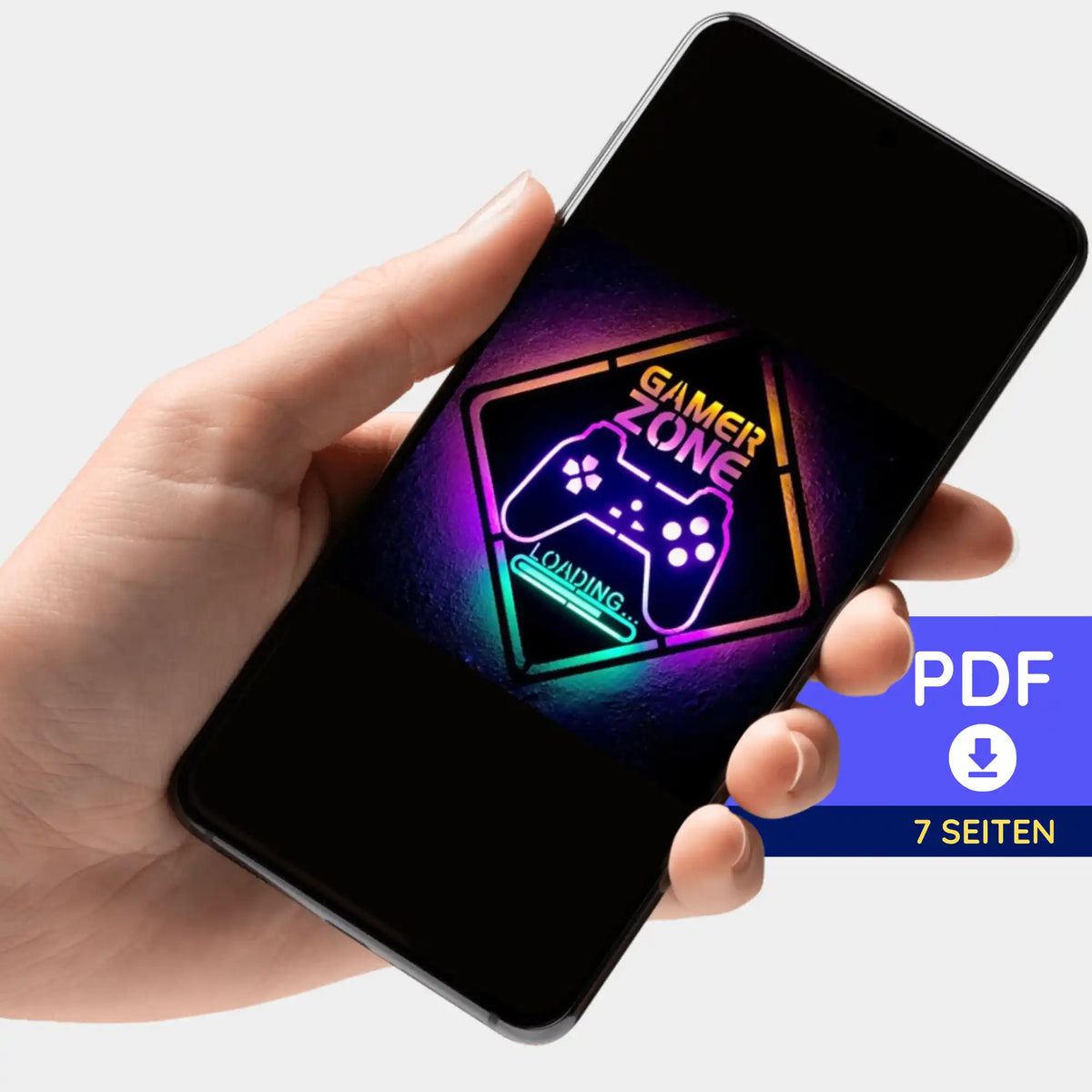 Digitale Picmondoo Bildmappe als PDF für Diamond Painting Motiv Gamer Zone mit Controller-Grafik auf Smartphone