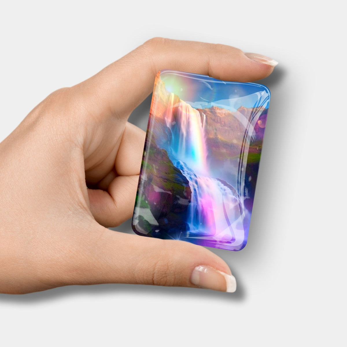 Funkelnder Diamond Painting Cover Minder mit Wasserfall-Motiv und Regenbogen für praktisches Bastel-Zubehör