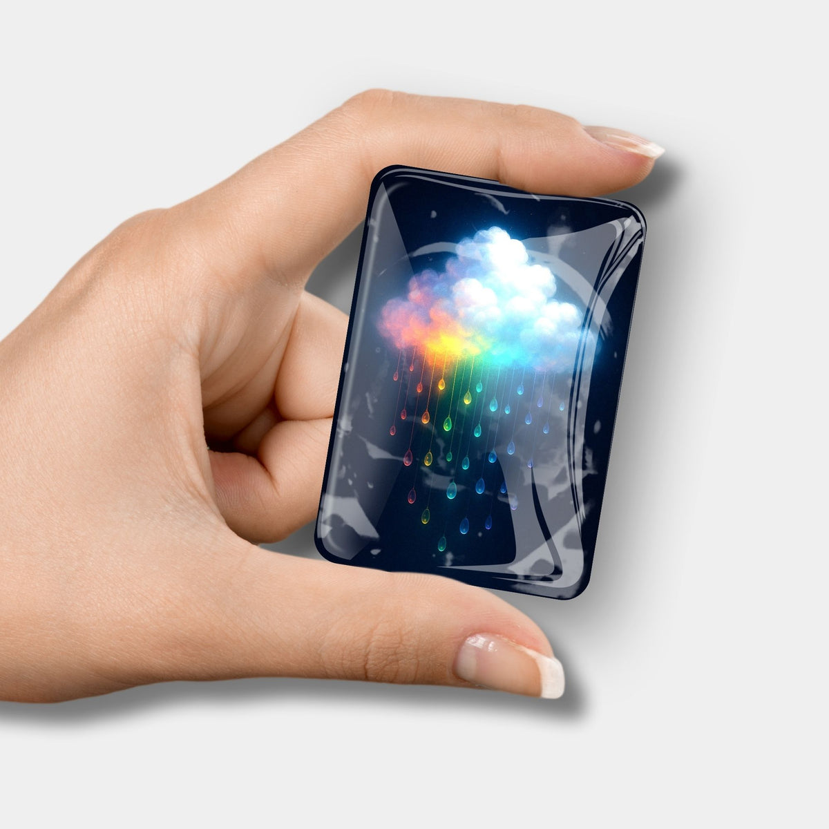 Glas Cover Minder für Diamond Painting mit Regenbogenwolken-Motiv als praktisches Zubehör für Bastelsets