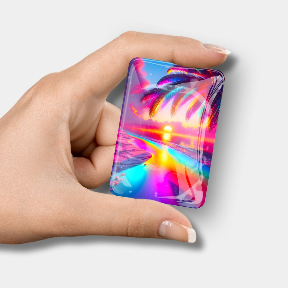 Glas Cover Minder Zauberstrand mit Palmen-Motiv als magnetisches Zubehör für Diamond Painting und Bastelbedarf