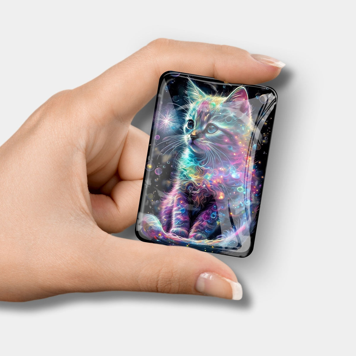 Kätzchen Kunterbunt Cover Minder für Diamond Painting Zubehör mit farbenfrohem Katzenmotiv und Glaseffekt