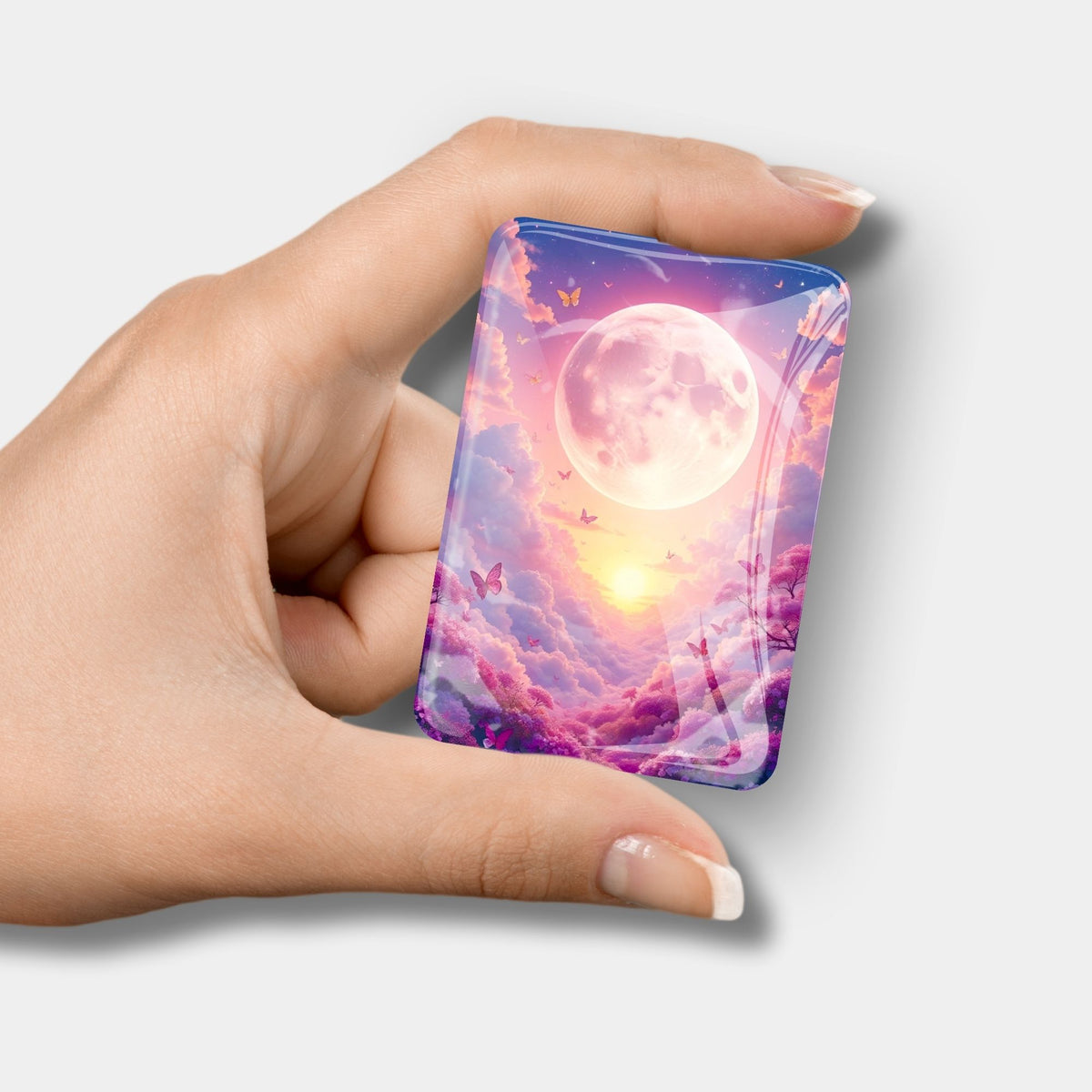 Magnetischer Glas Cover Minder für Diamond Painting mit Wolkenreich Motiv und Vollmond, perfekt für bastelbegeisterte.