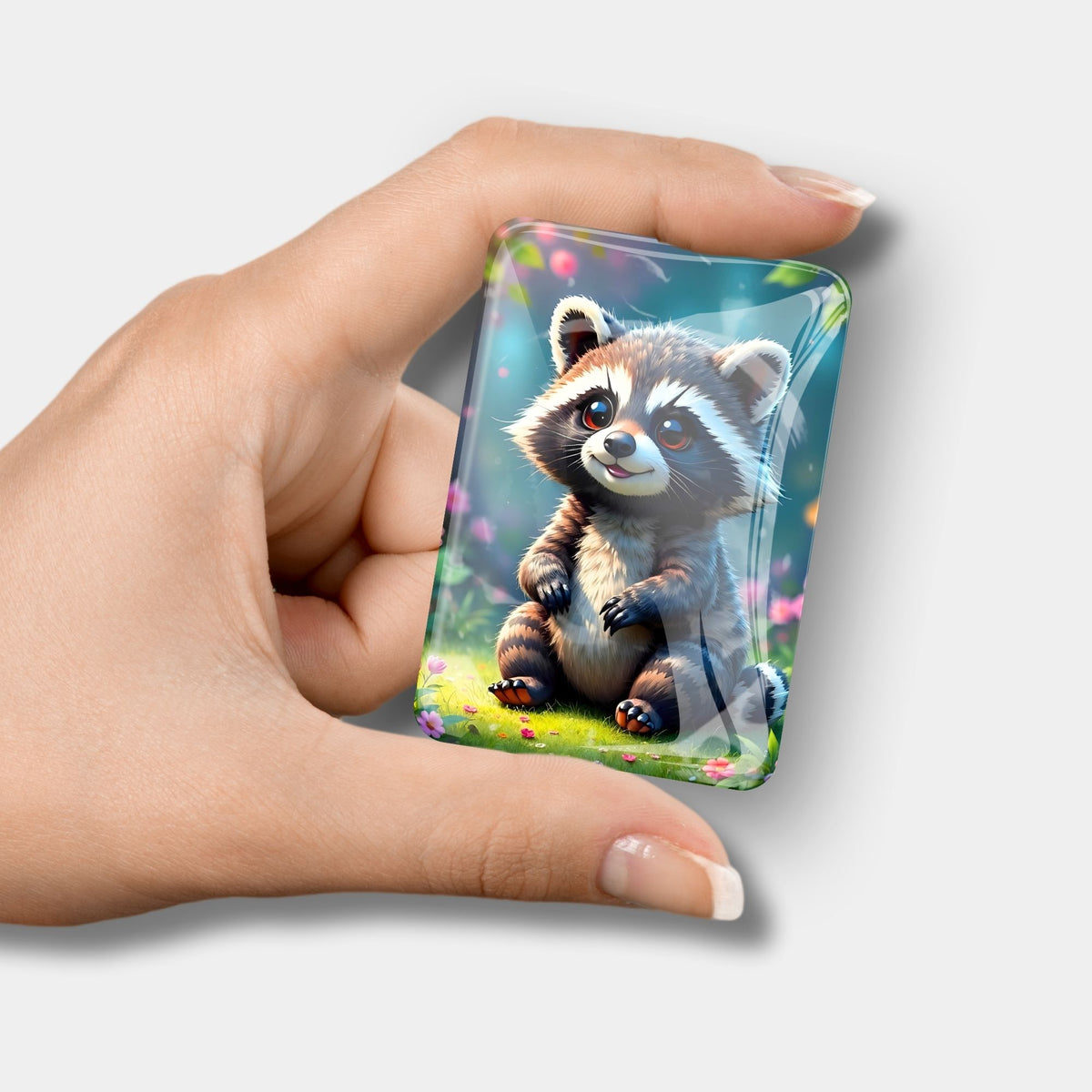 Magnetischer Glas-Cover-Minder mit niedlichem Waschbär-Motiv als praktisches Zubehör für Diamond Painting Projekte