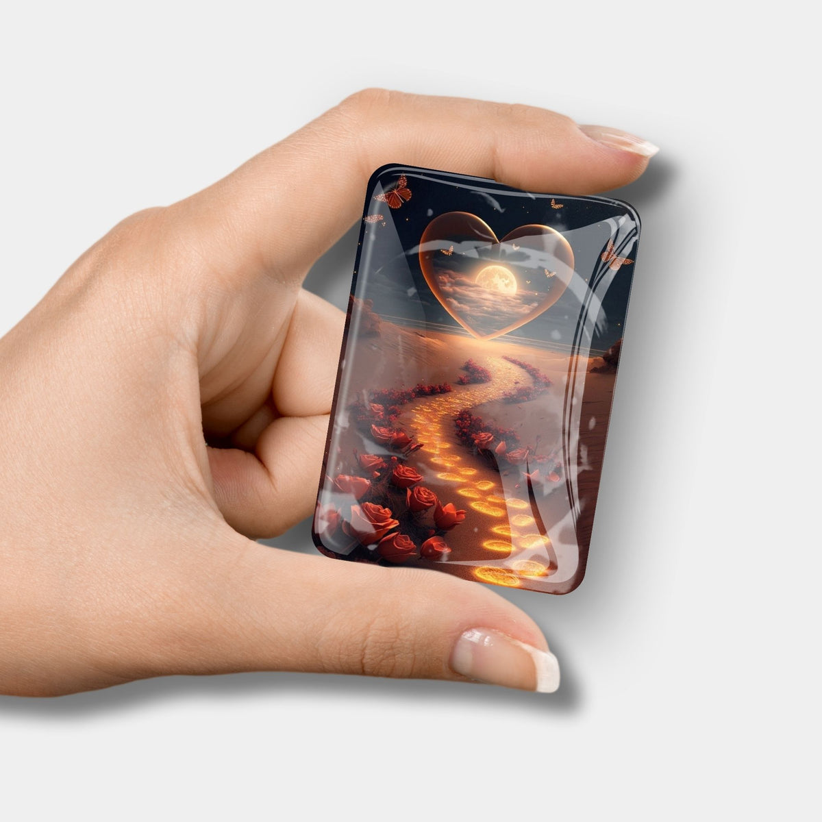 Funkelnder Diamond Painting Magnet Cover Minder Weg der Liebe mit Herz- und Rosenmotiv für kreative Bastelsets