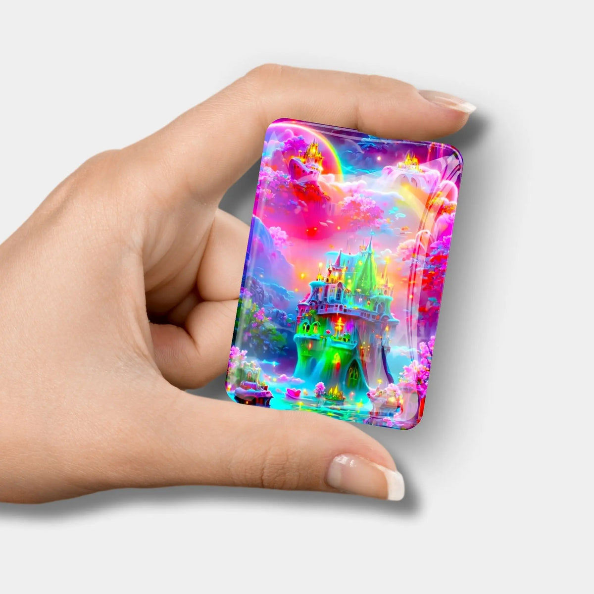 Magischer Cover Minder mit buntem Fantasie-Schloss-Motiv aus Glas für Diamond Painting Zubehör