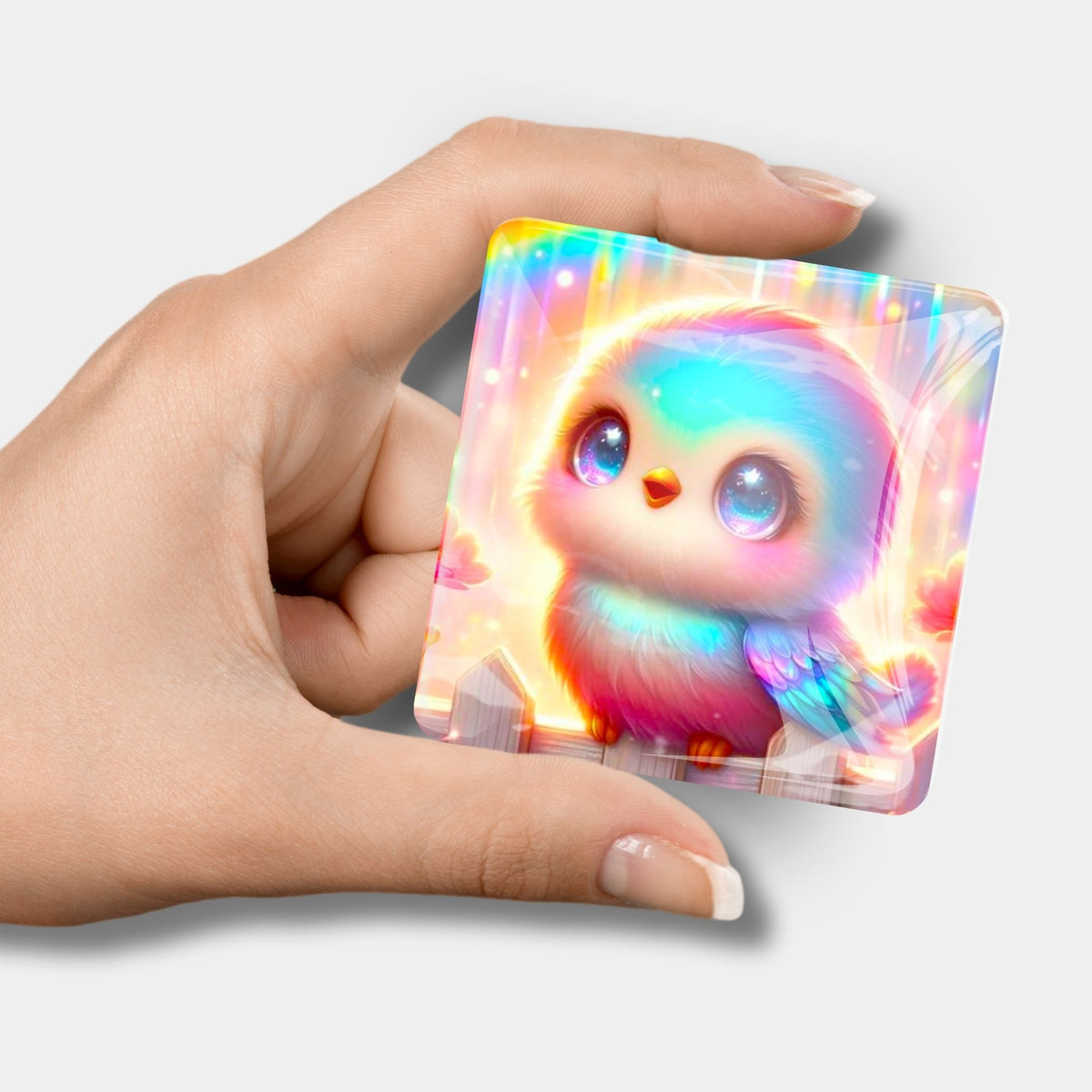 Bunter Piepmatz Lotti Glas-Coverminder als praktisches Zubehör für dein nächstes Diamond Painting Projekt.