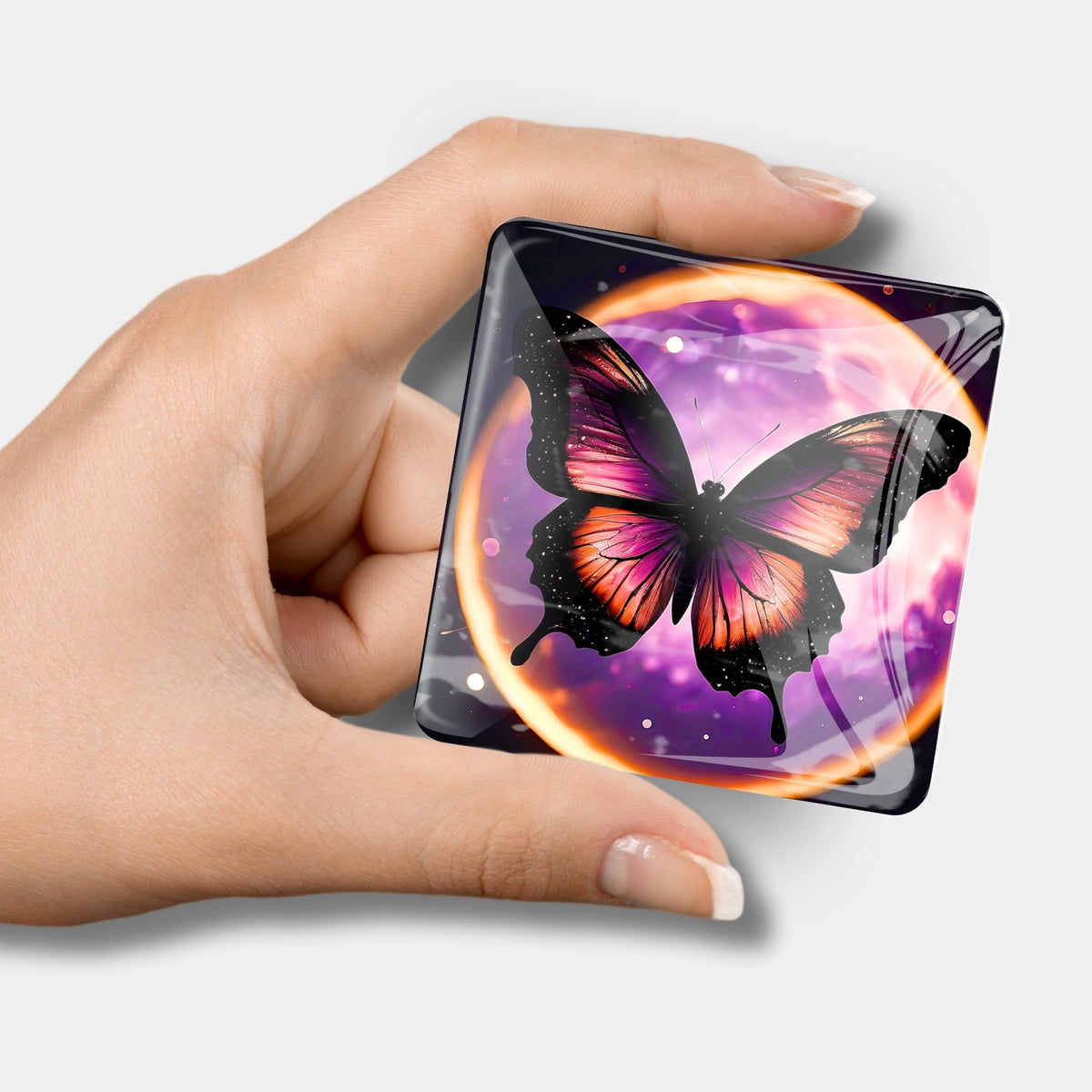 Quadratischer Purple Moon Cover Minder mit Schmetterling für Diamond Painting Zubehör