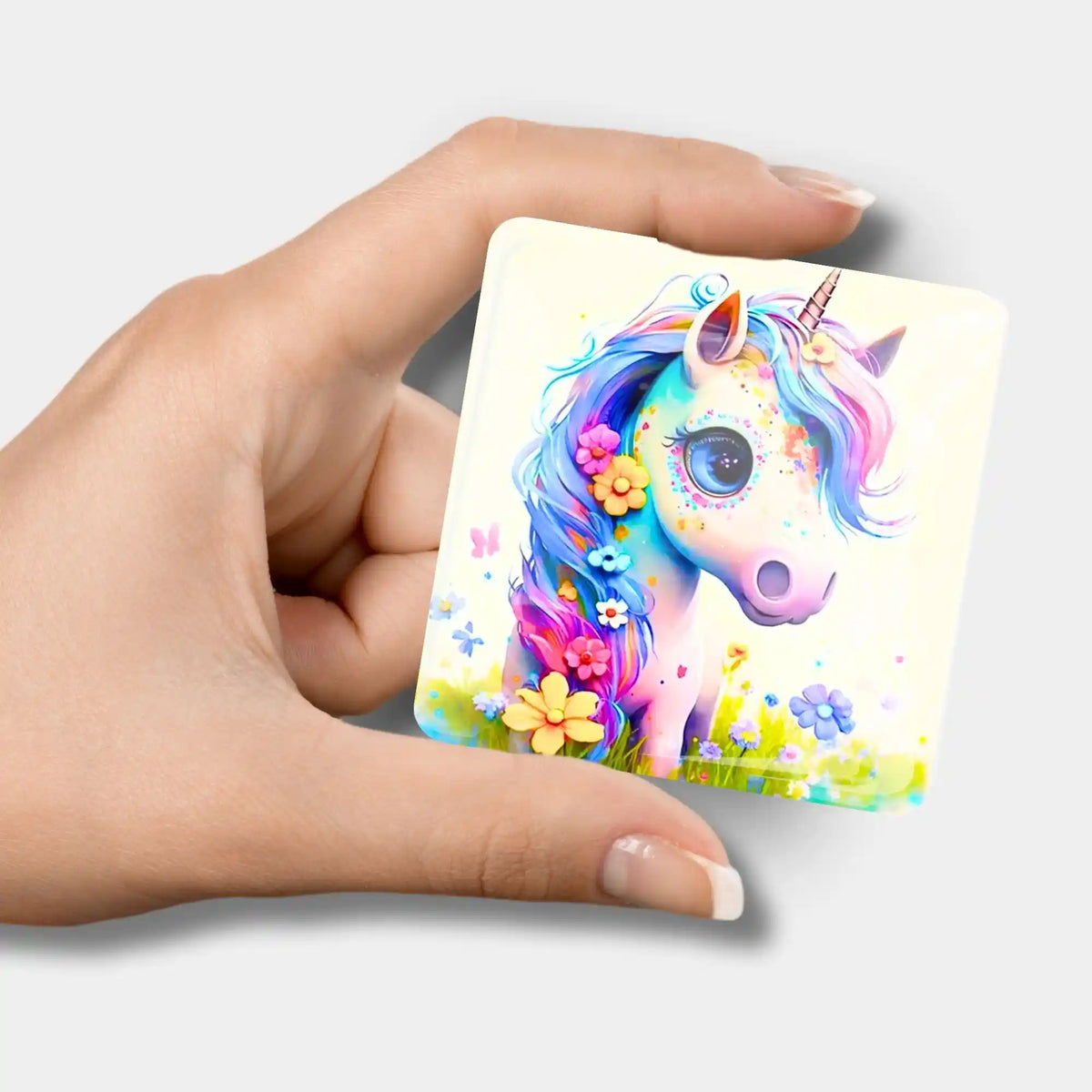 Süßer Einhorn Cover Minder aus Glas als praktisches Diamond Painting Zubehör für dein nächstes DIY-Projekt.