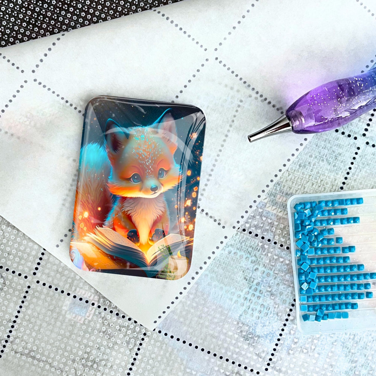 Fuchs Cover Minder für Diamond Painting mit glitzerndem Stein-Set und Stift auf Leinwand