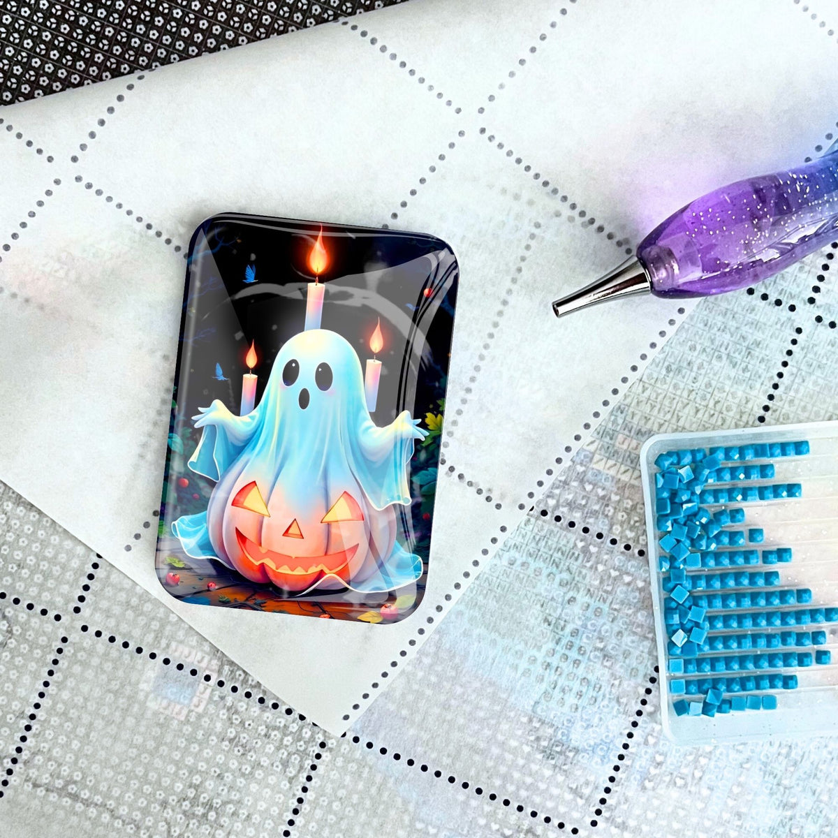 Boohoo Cover Minder mit Geist und Kürbis als magnetisches Zubehör für dein Diamond Painting Set