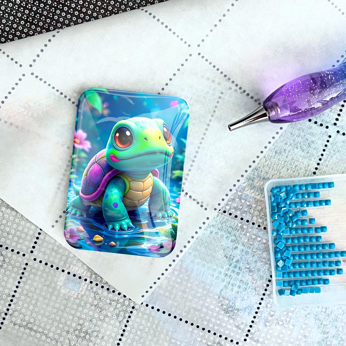 Niedlicher Donatello Schildkröten Cover Minder für Diamond Painting auf einer Leinwand mit Stift und Steinchen